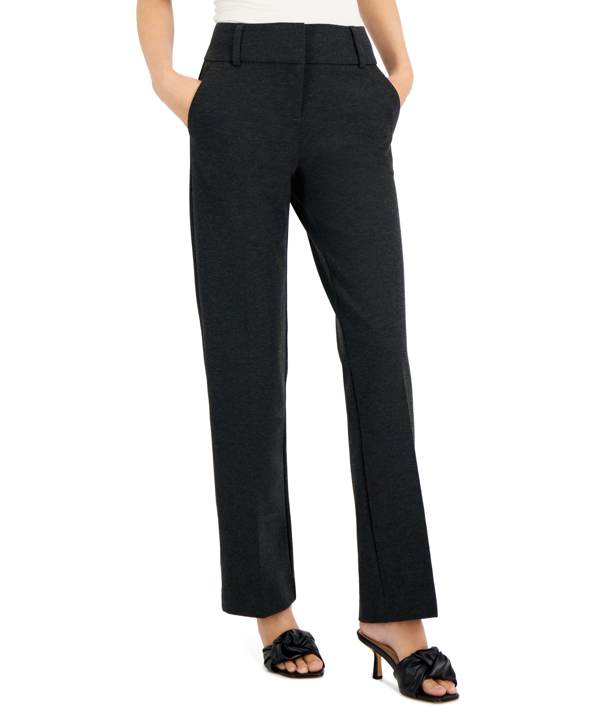 Petite Mid-Rise Zip-Front Ponte Pants