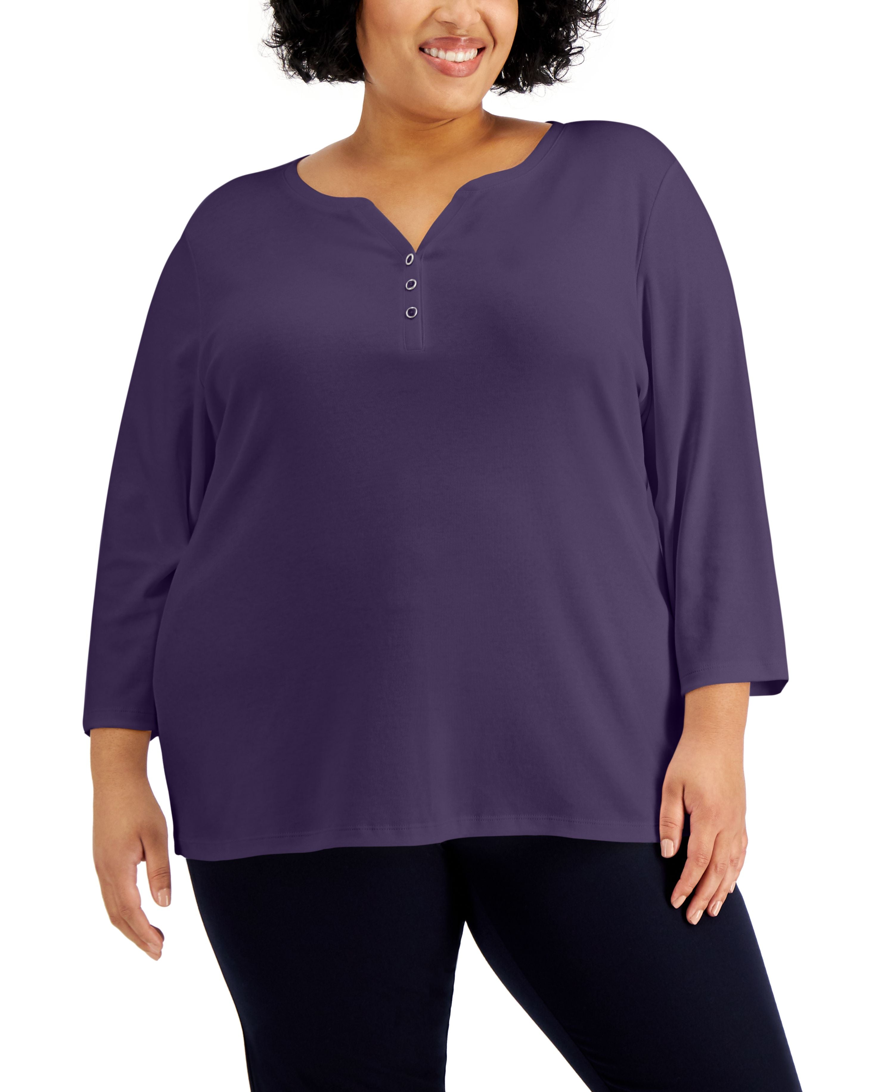 Plus Size 3/4-Sleeve Henley Top