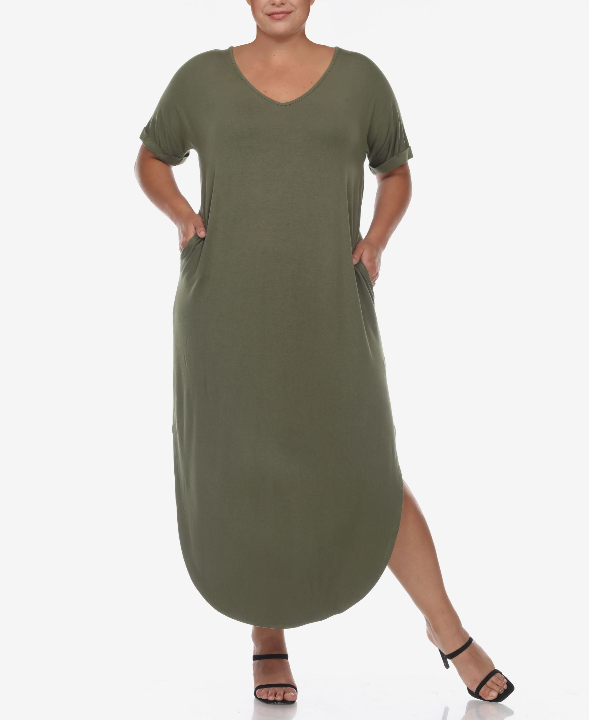 Plus Size Short Sleeve V-neck Maxi Dress