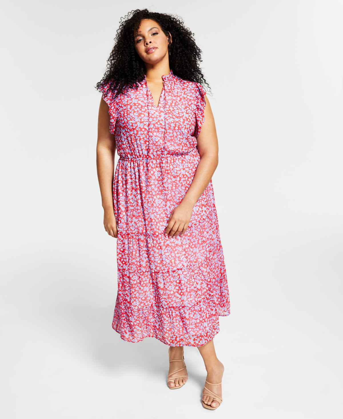 Trendy Plus Size Sunshine Burst Tie-Waist Printed Dress