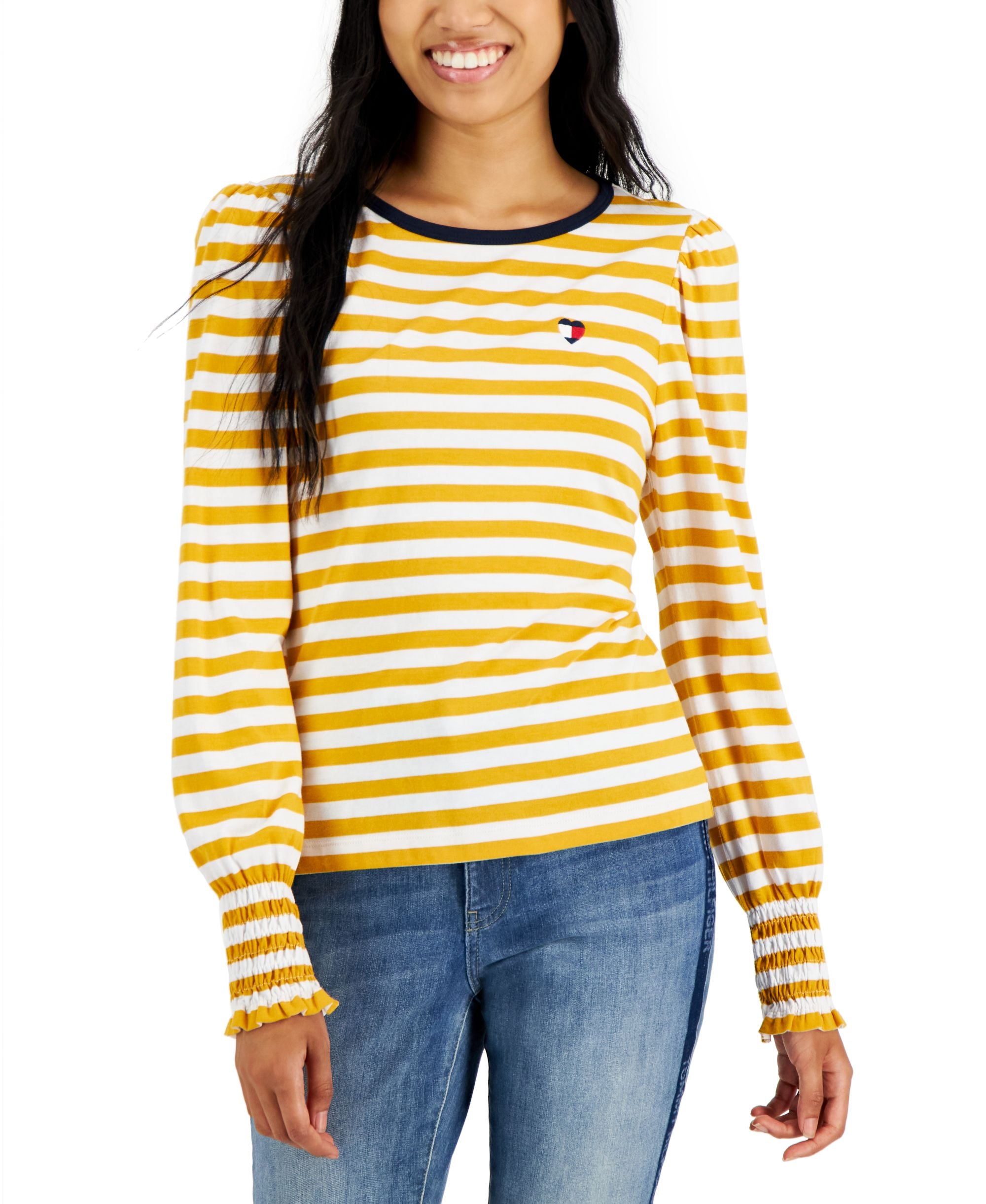 Women's Striped Smocked-Cuff Top