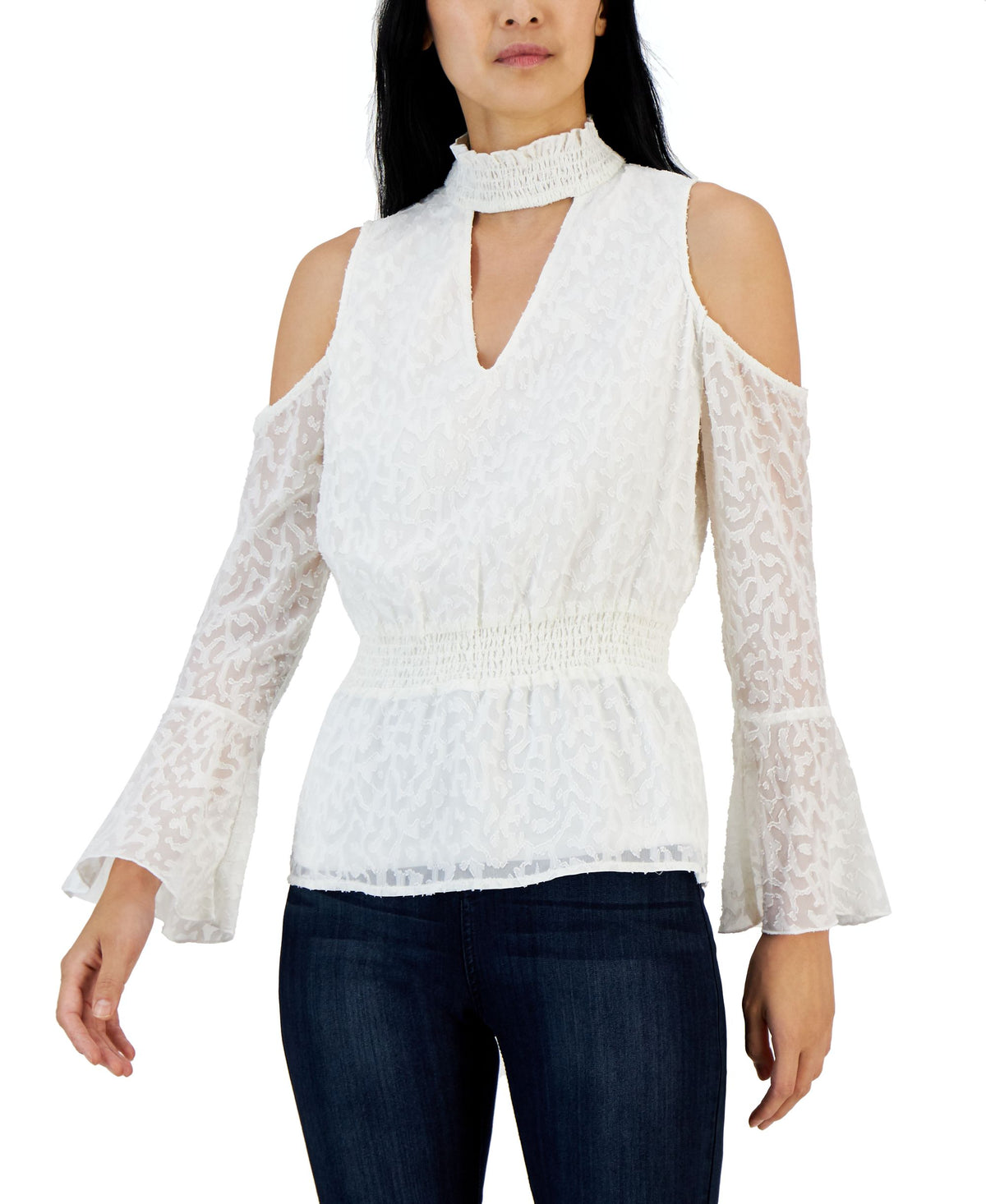 Willow Drive Womens Cold Shoulder Smocked Waist Top