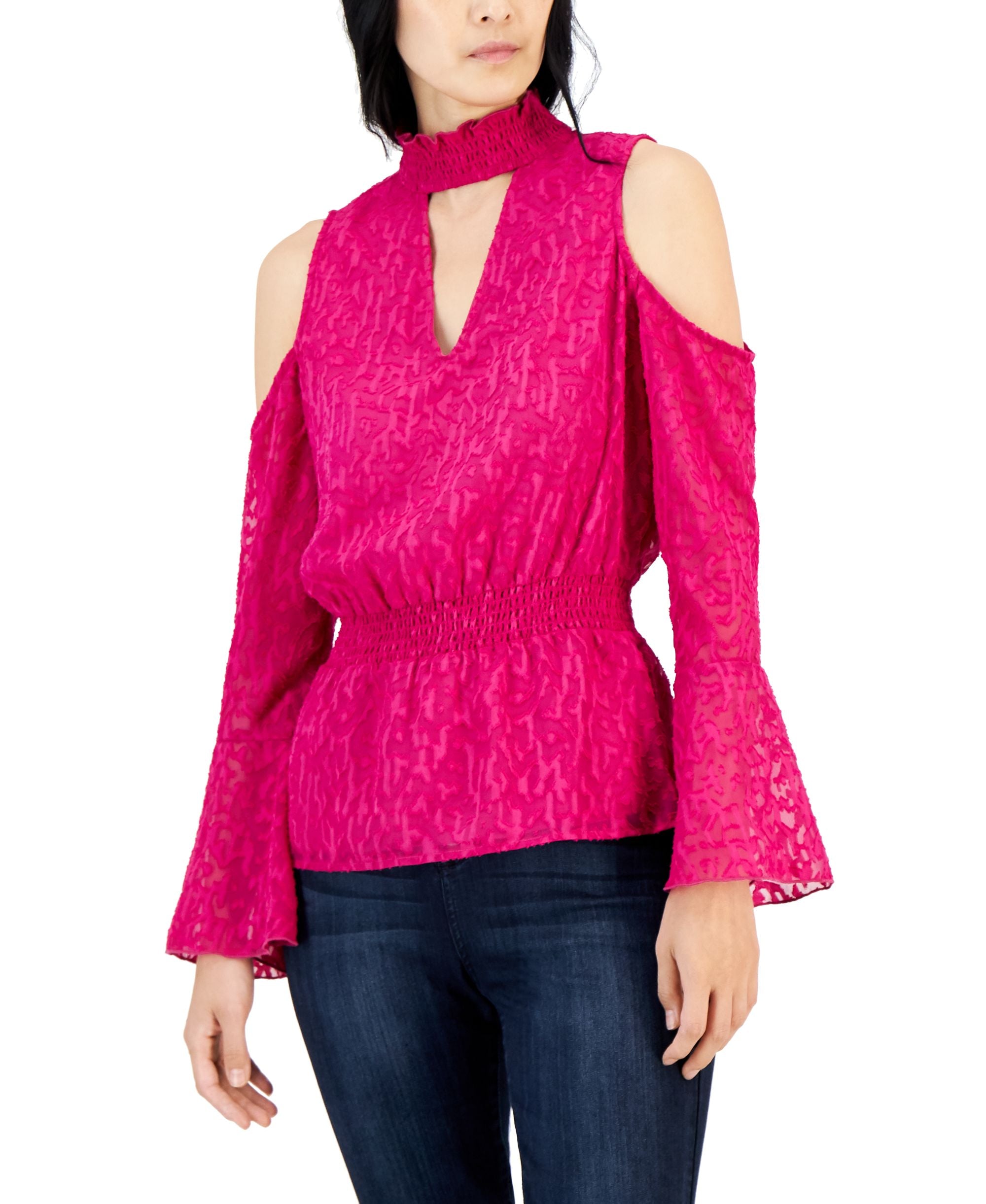 Willow Drive Womens Cold Shoulder Smocked Waist Top