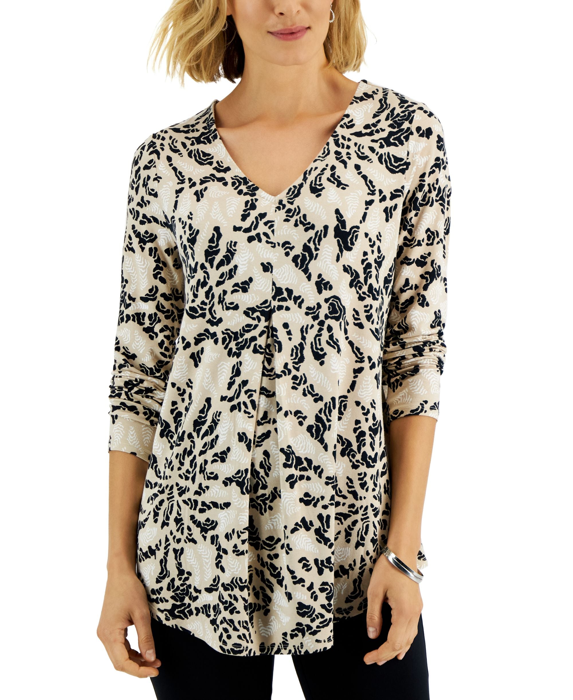 JM Collections Womens Printed 3/4 Sleeve V Neck Top