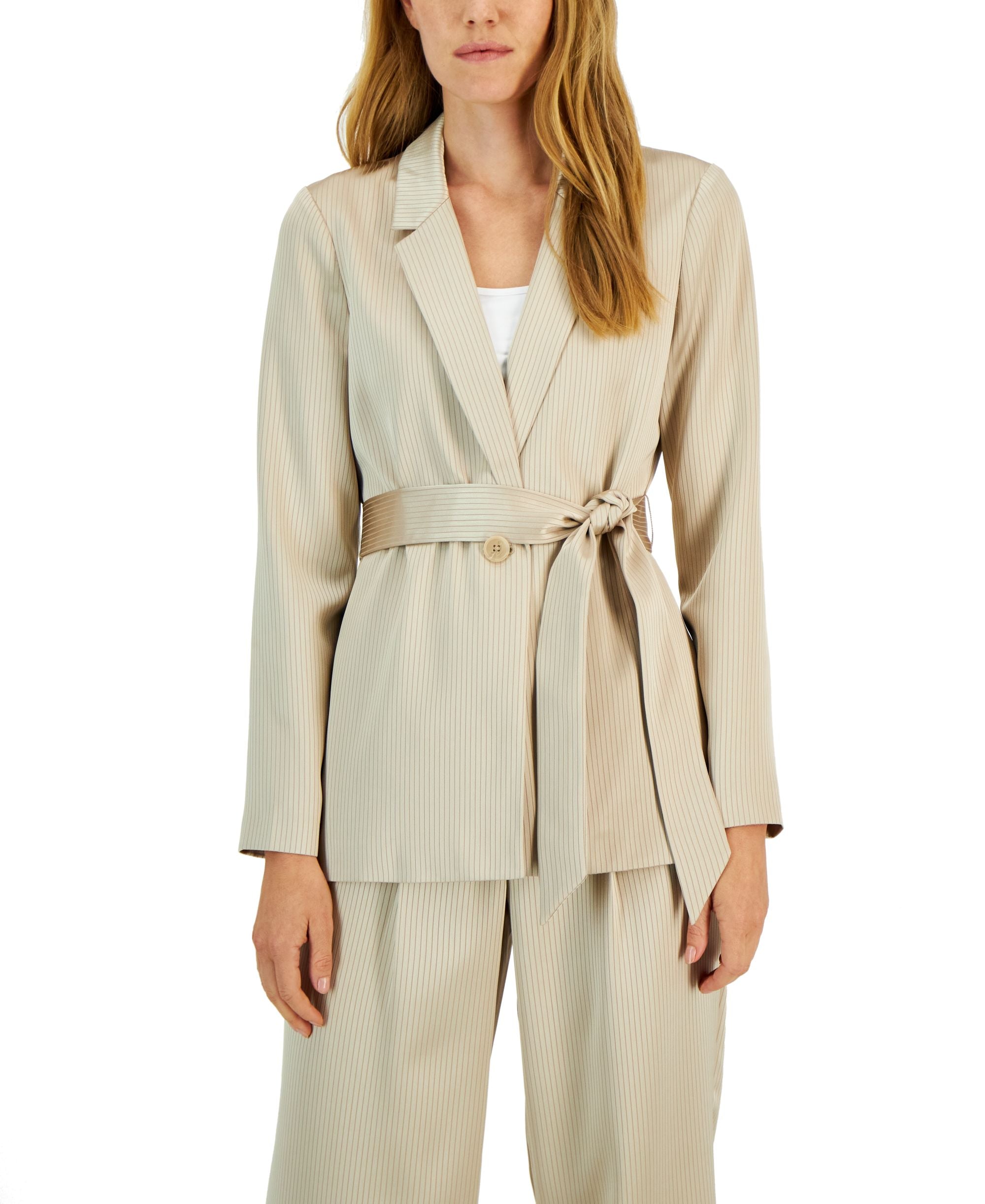 Alfani Womens Tie Waist Satin Blazer