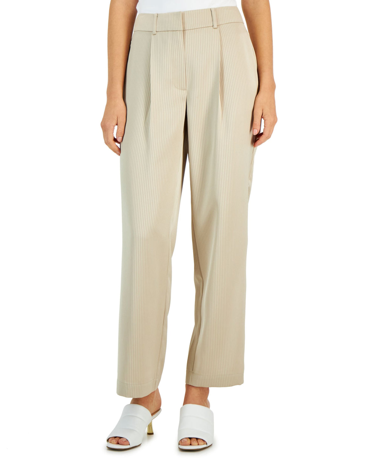 Alfani Womens Stripe Satin Wide Leg Trousers