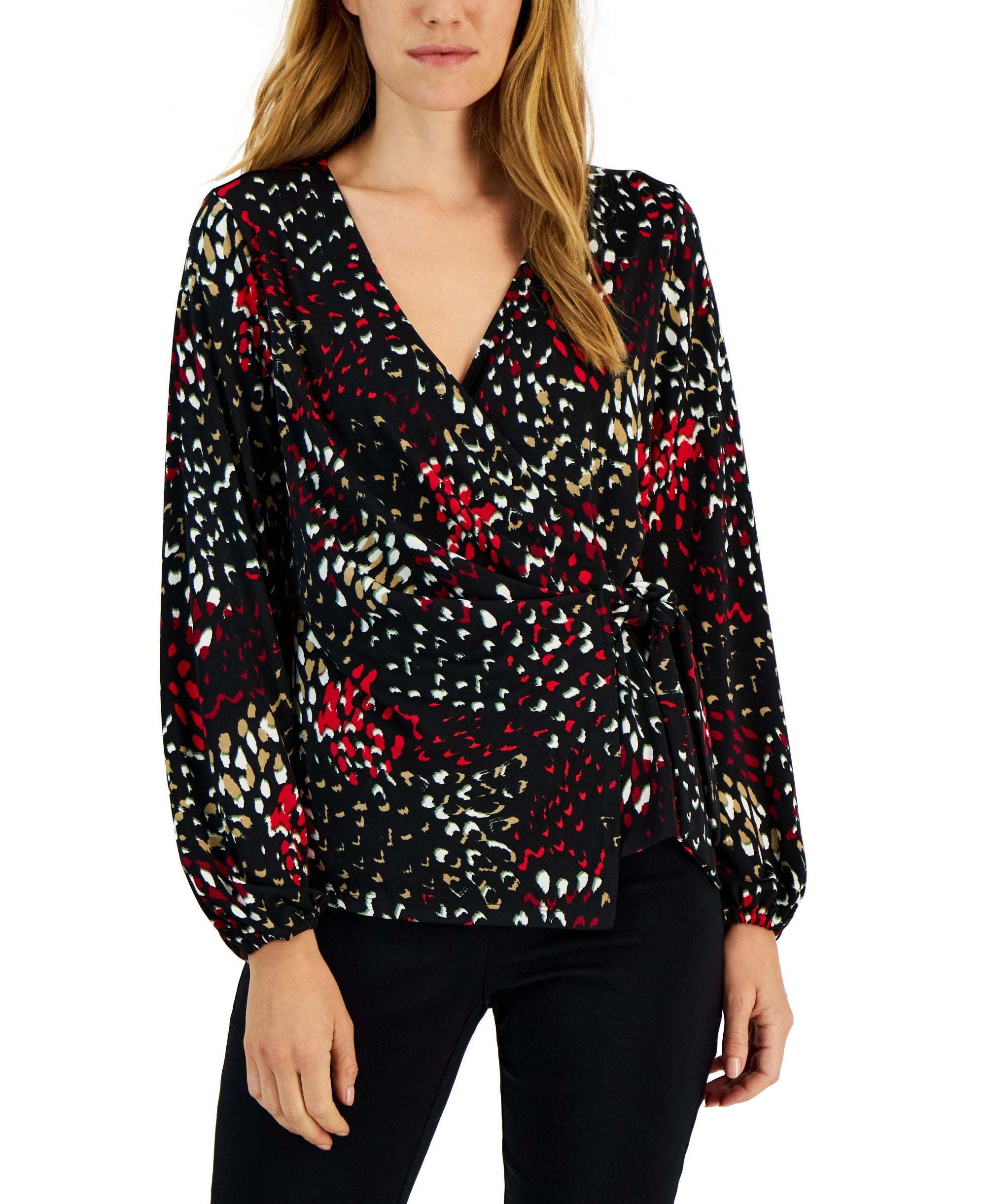 Women's Printed Surplice Wrap Top