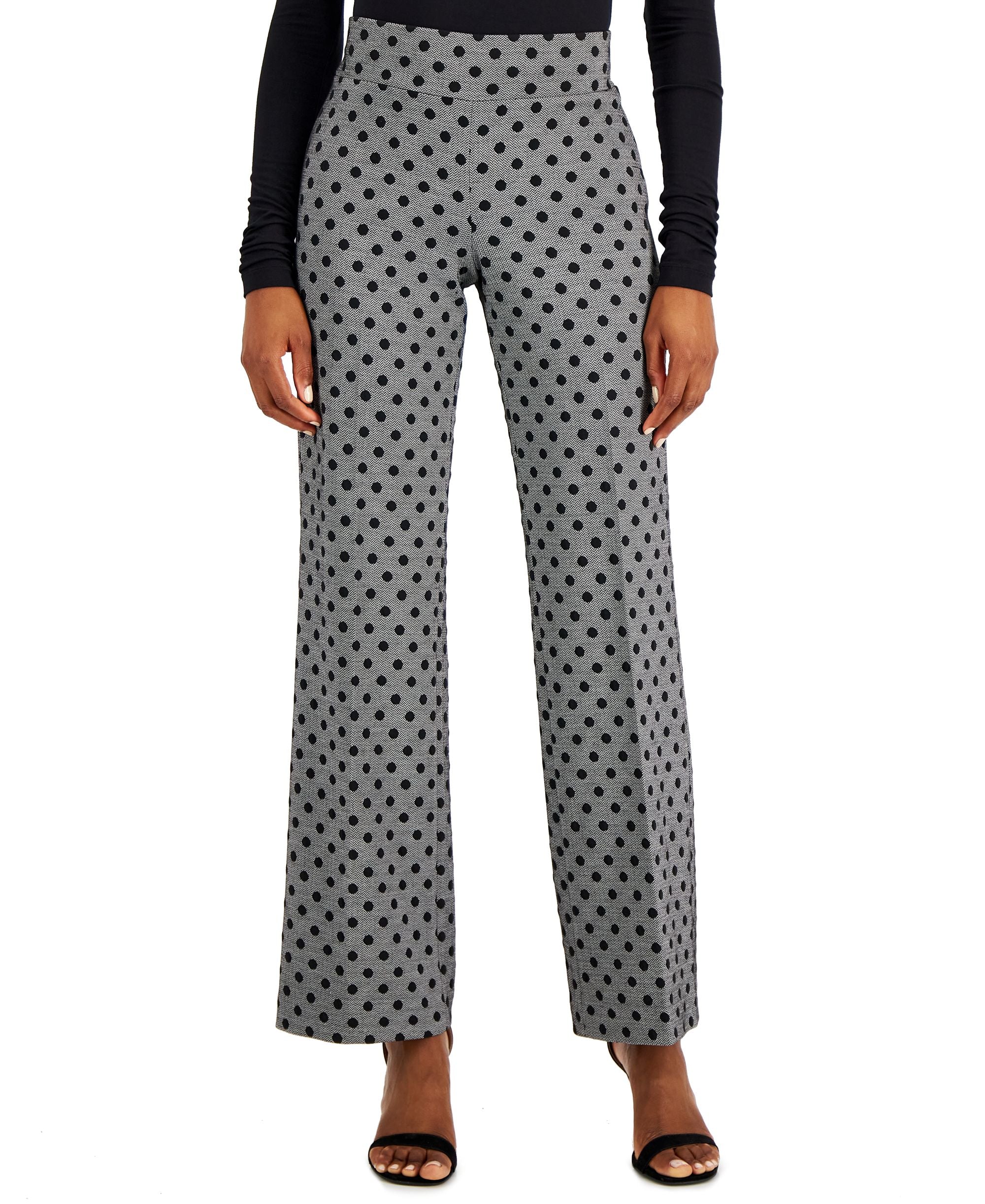 Petite Dot Herringbone Wide-Leg Pants