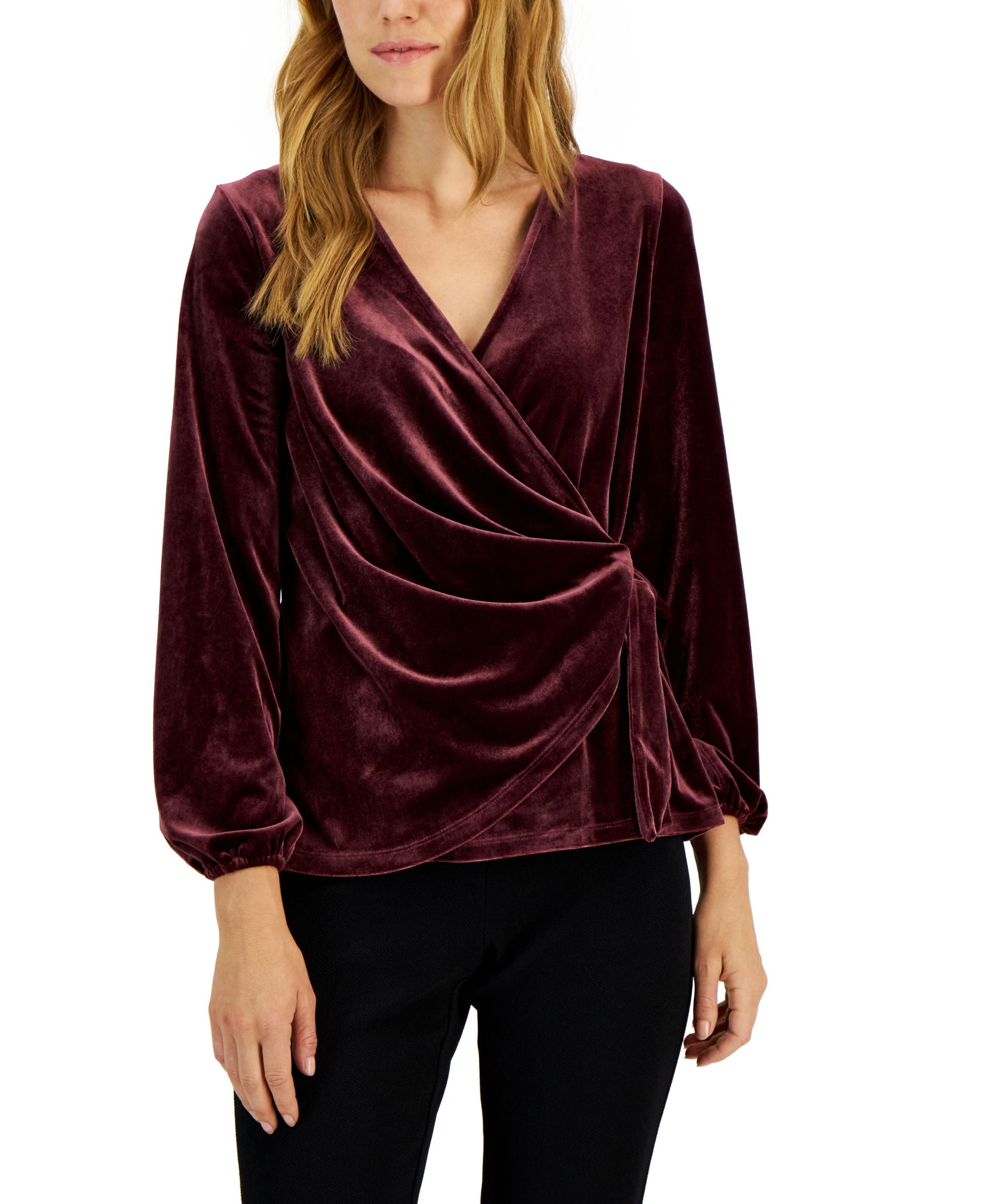 Alfani Womens Velvet Surplice Wrap Top
