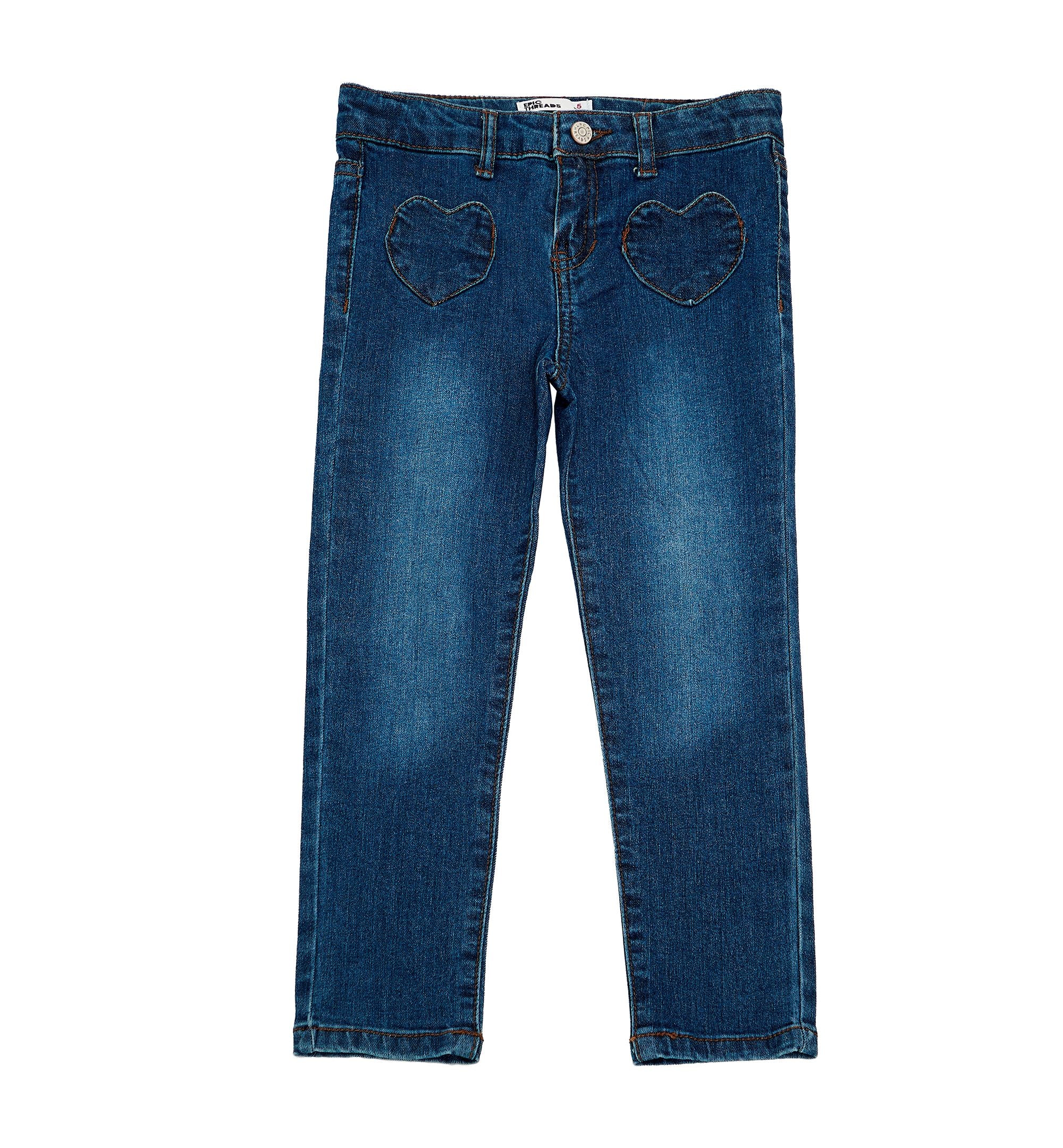 Little Girls Heart Pocket Denim Skinny Jeans