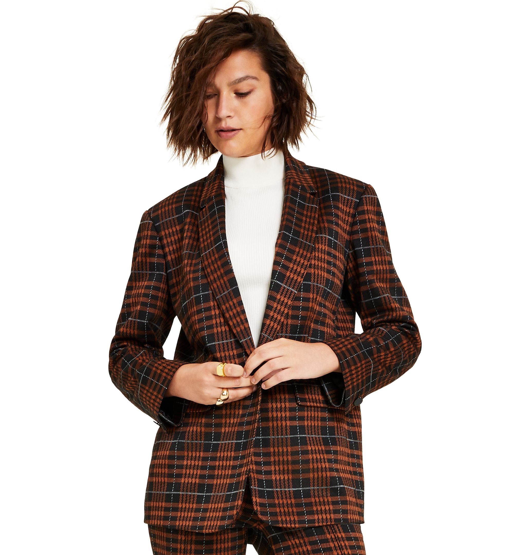 Bar III Womens Plaid Notch Collar Blazer