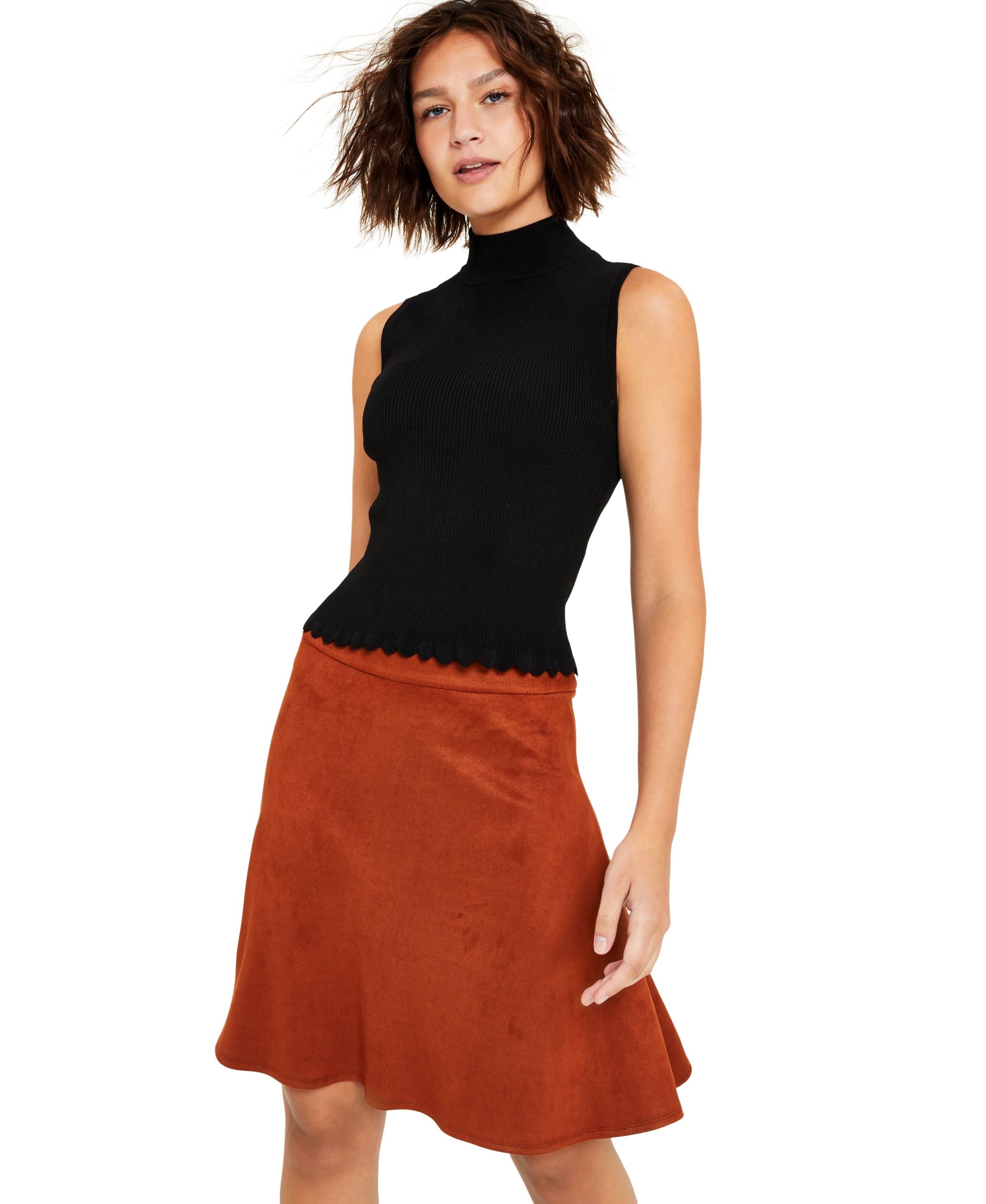 Bar III Womens Mock Neck Sleeveless Sweater Top