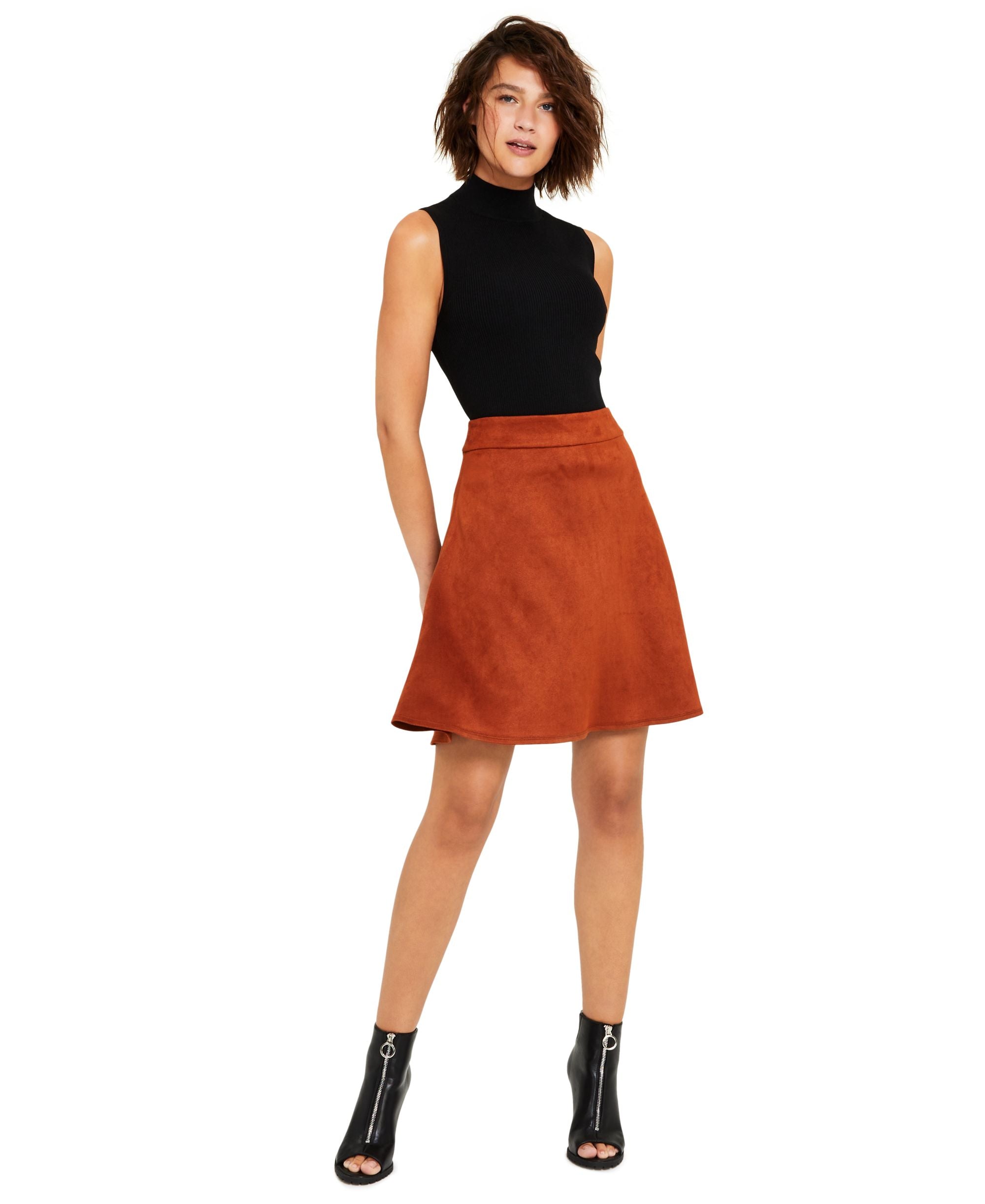 Bar III Womens Faux Suede Flared Skirt