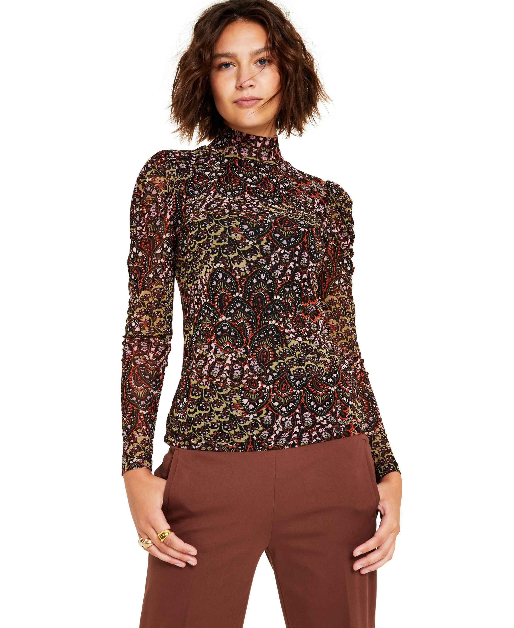 Bar III Womens Mock Neck Blouse