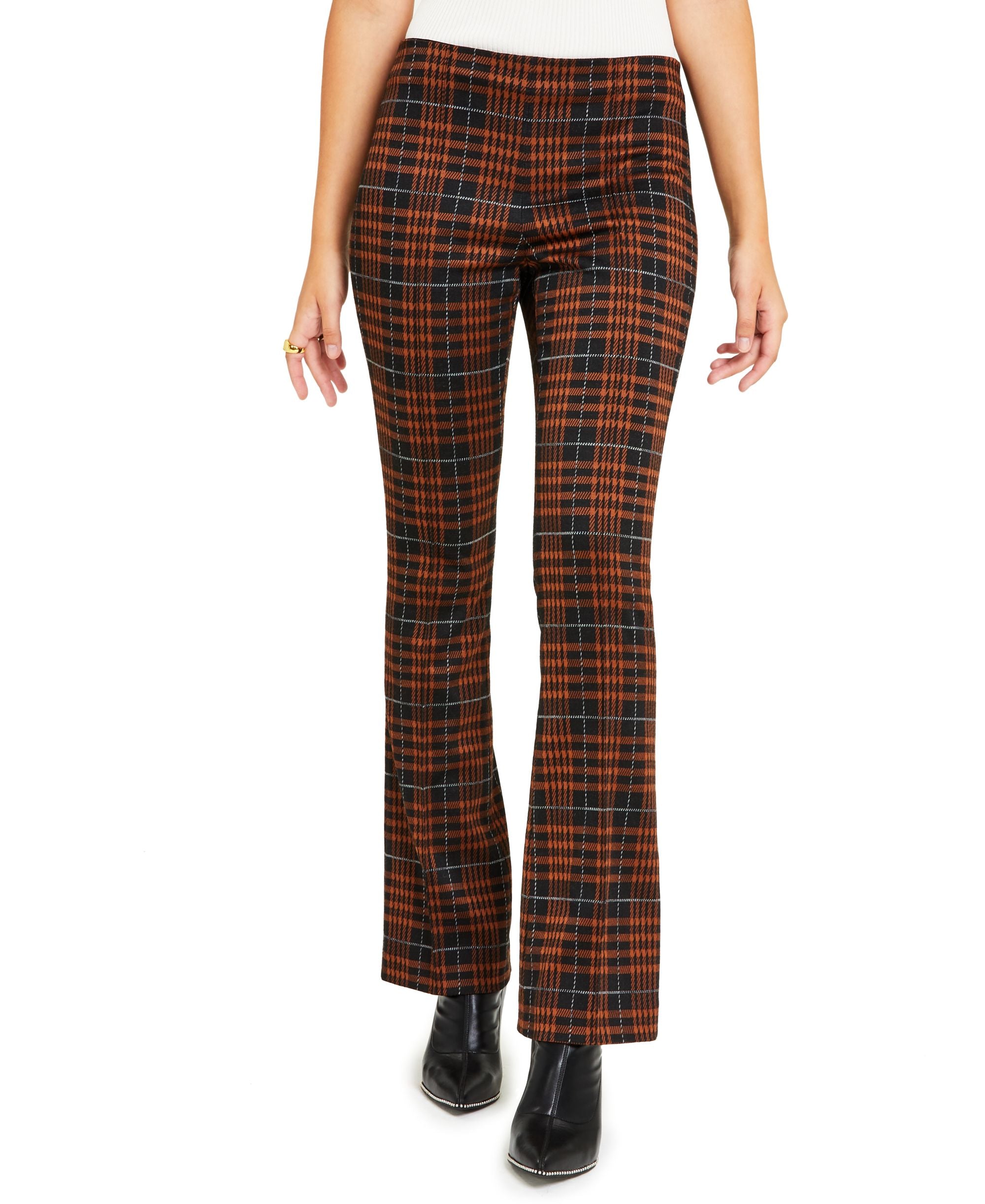 Bar III Womens Plaid Flare Leg Pants