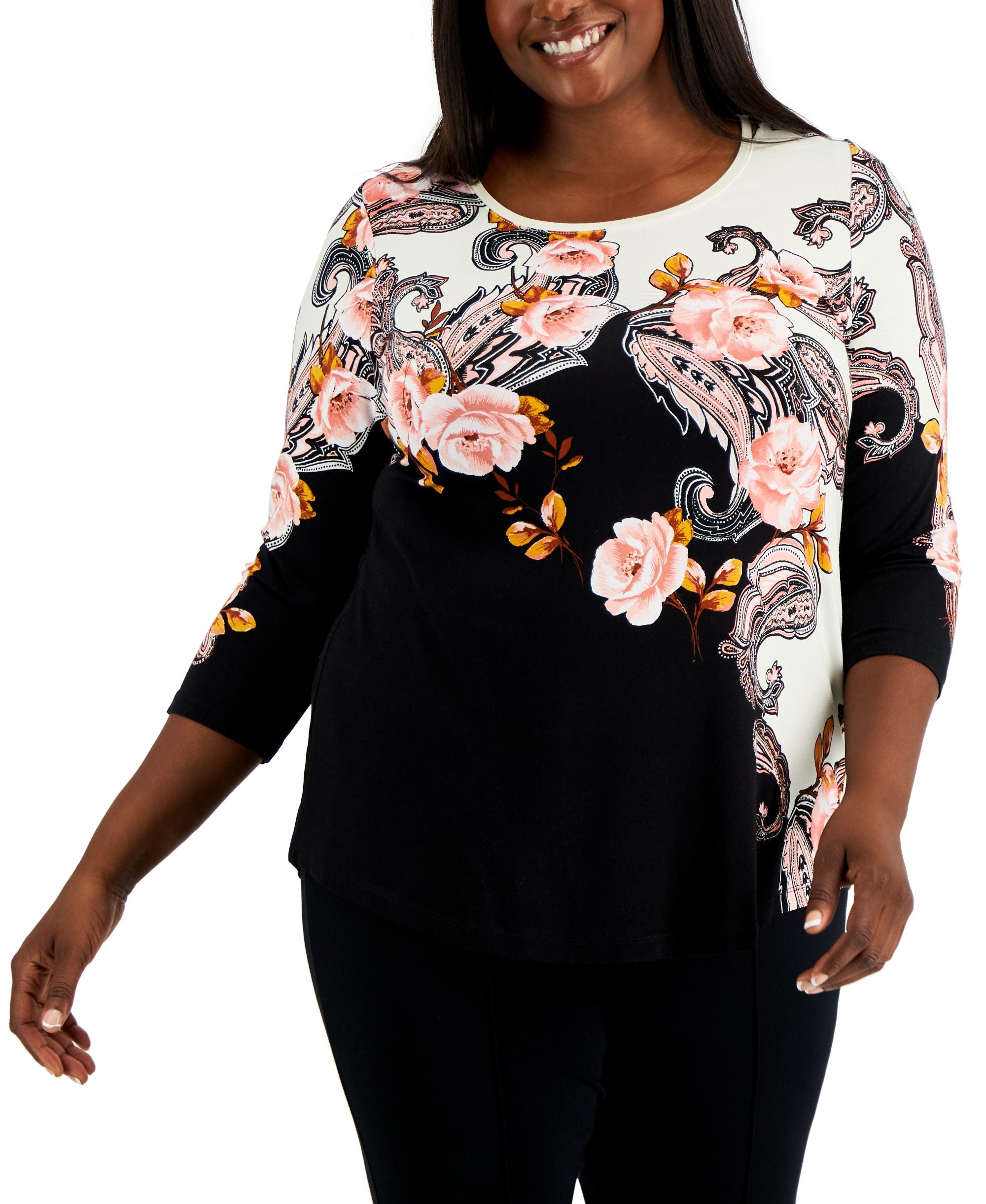 JM Collection Plus Size Garden Graphic Print Top