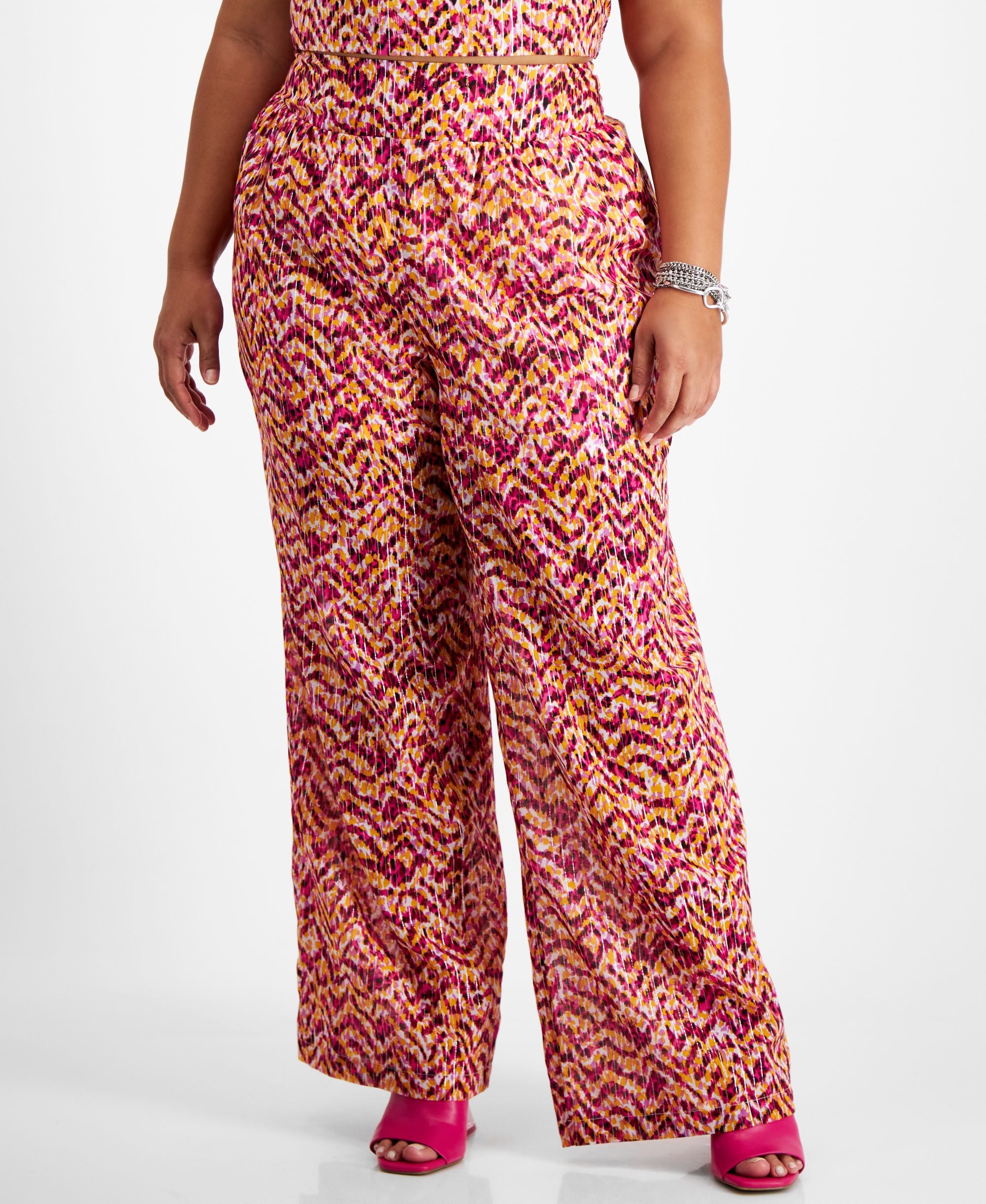 Plus Size Printed High-Rise Wide-Leg Pants
