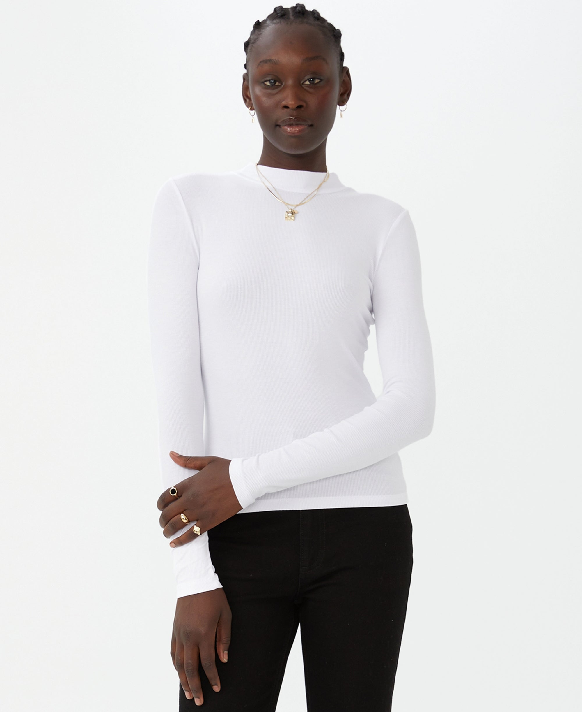 Women's Staple Rib Mock Neck Long Sleeve Top