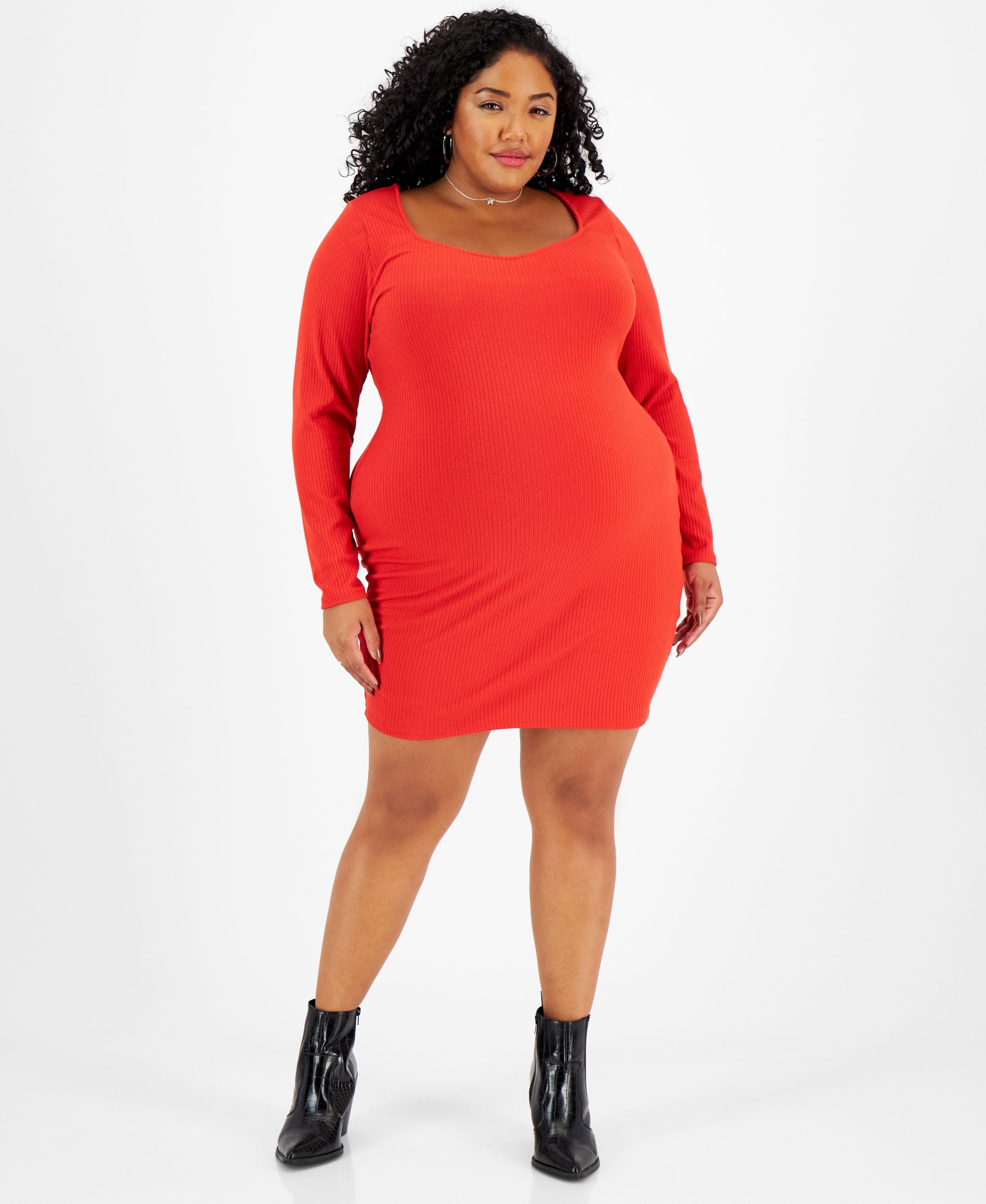 Bar III Plus Size Ribbed Sweetheart Neck Mini Dress
