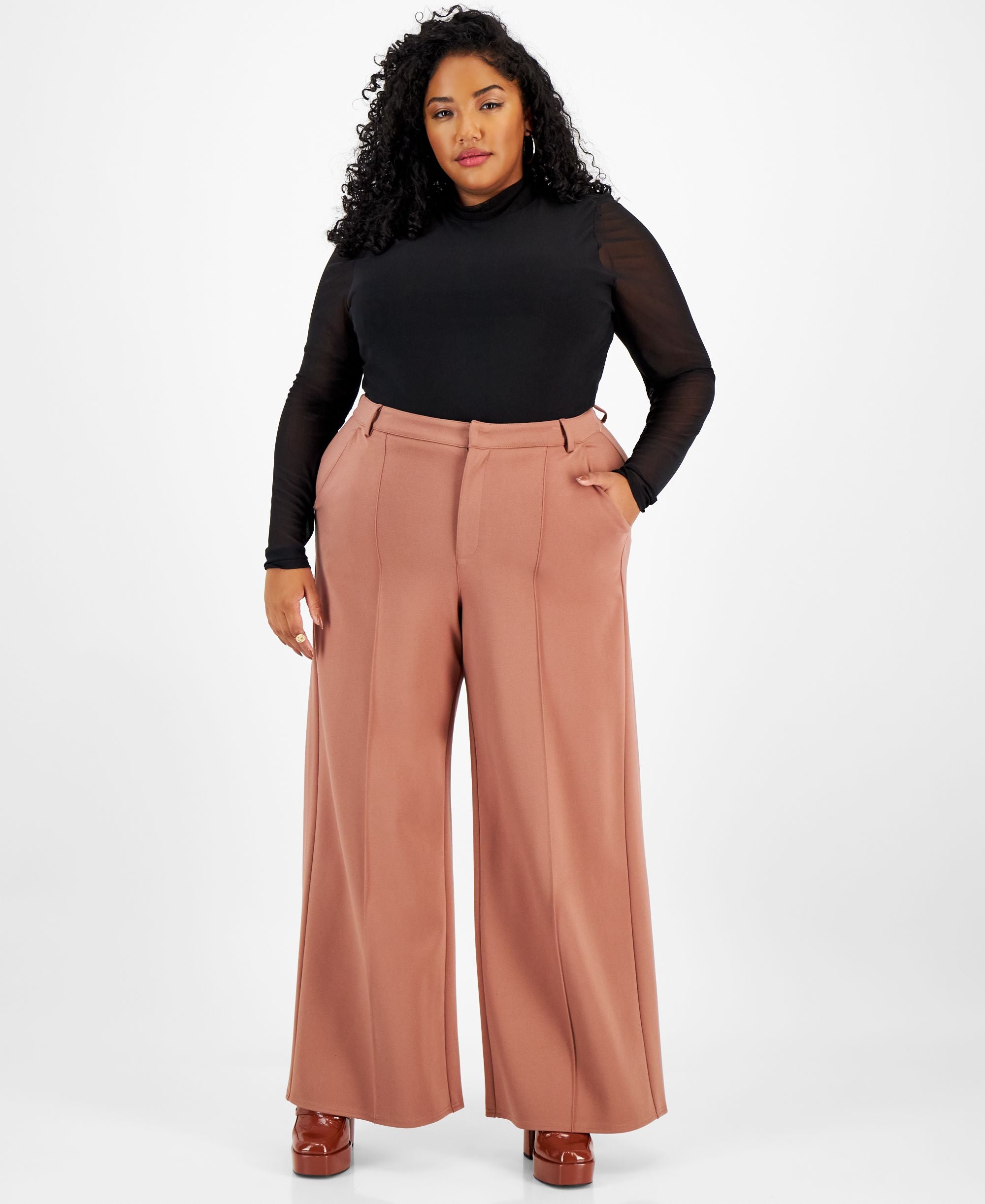 Plus Size High-Rise Wide-Leg Pont?-Knit Pants
