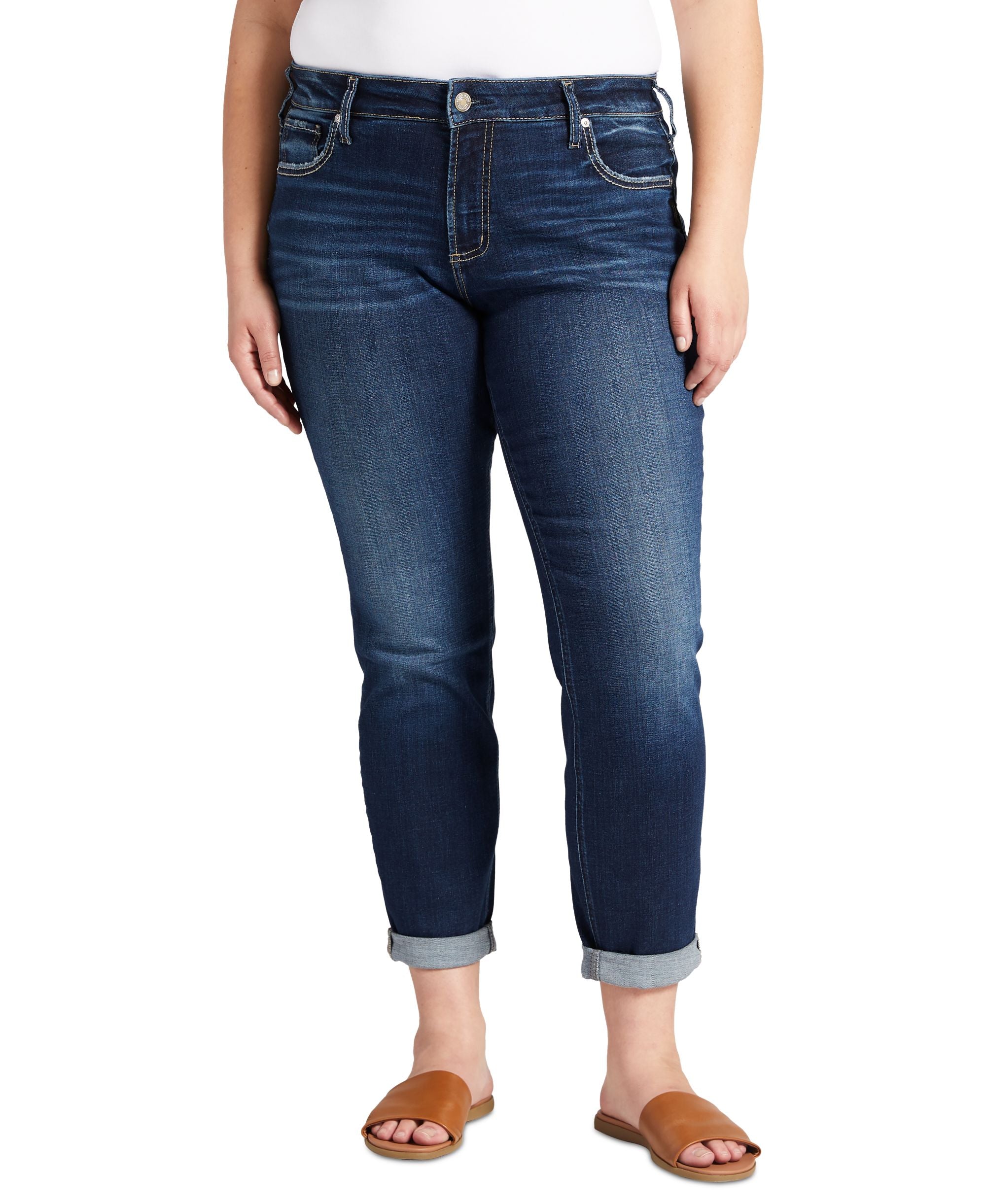 Silver Jeans Co. Plus Size Mid Rise Slim Leg Boyfriend Jeans