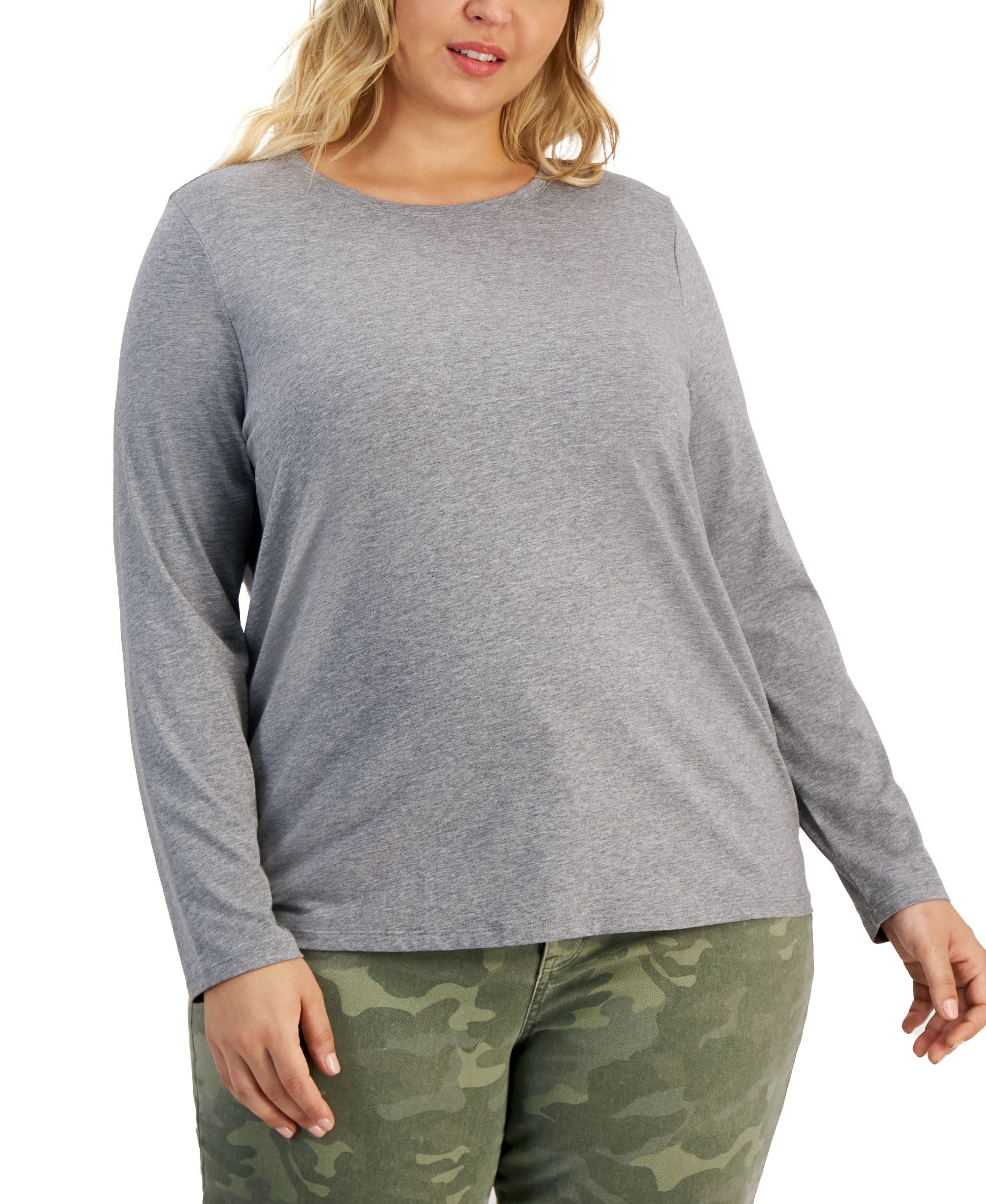 Style & Co Plus Size Heathered Long Sleeve T-Shirt