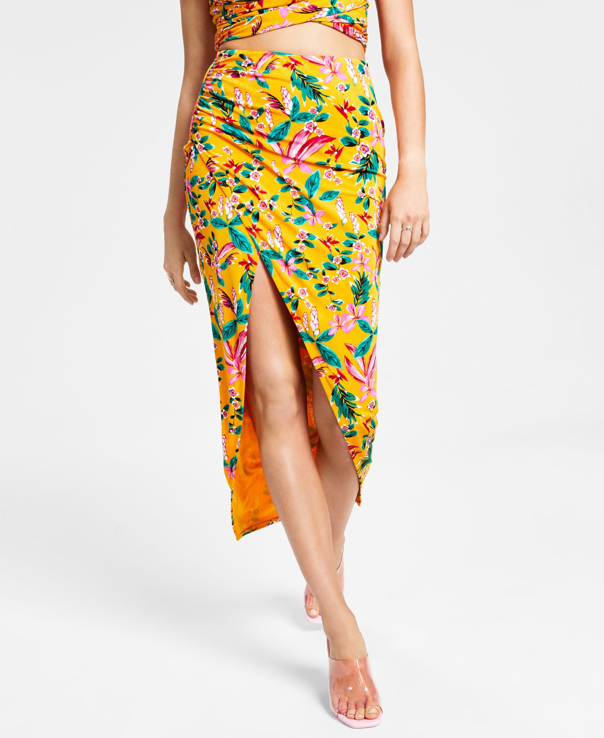 Women's Floral-Print Slinky Pull-On Midi Skirt
