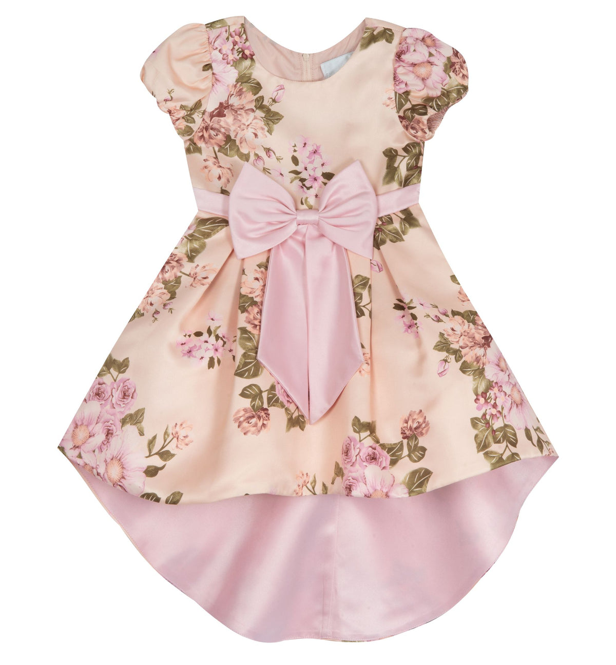 Toddler Girls Printed Satin Hi Low Dress With Contrast Solid Bow