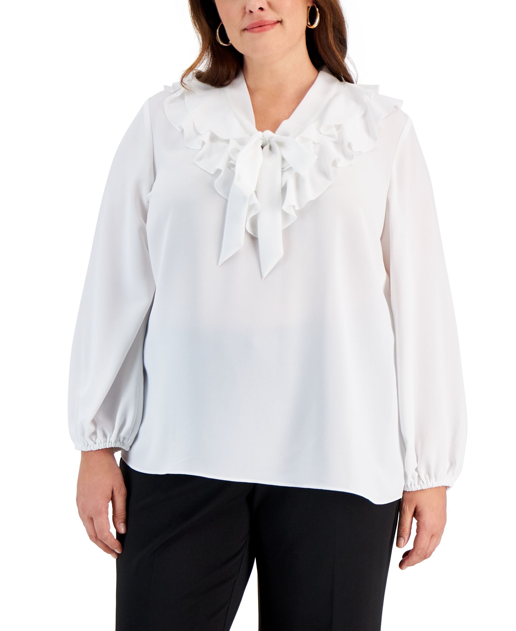 Plus Size Ruffled Tie-Neck Blouse