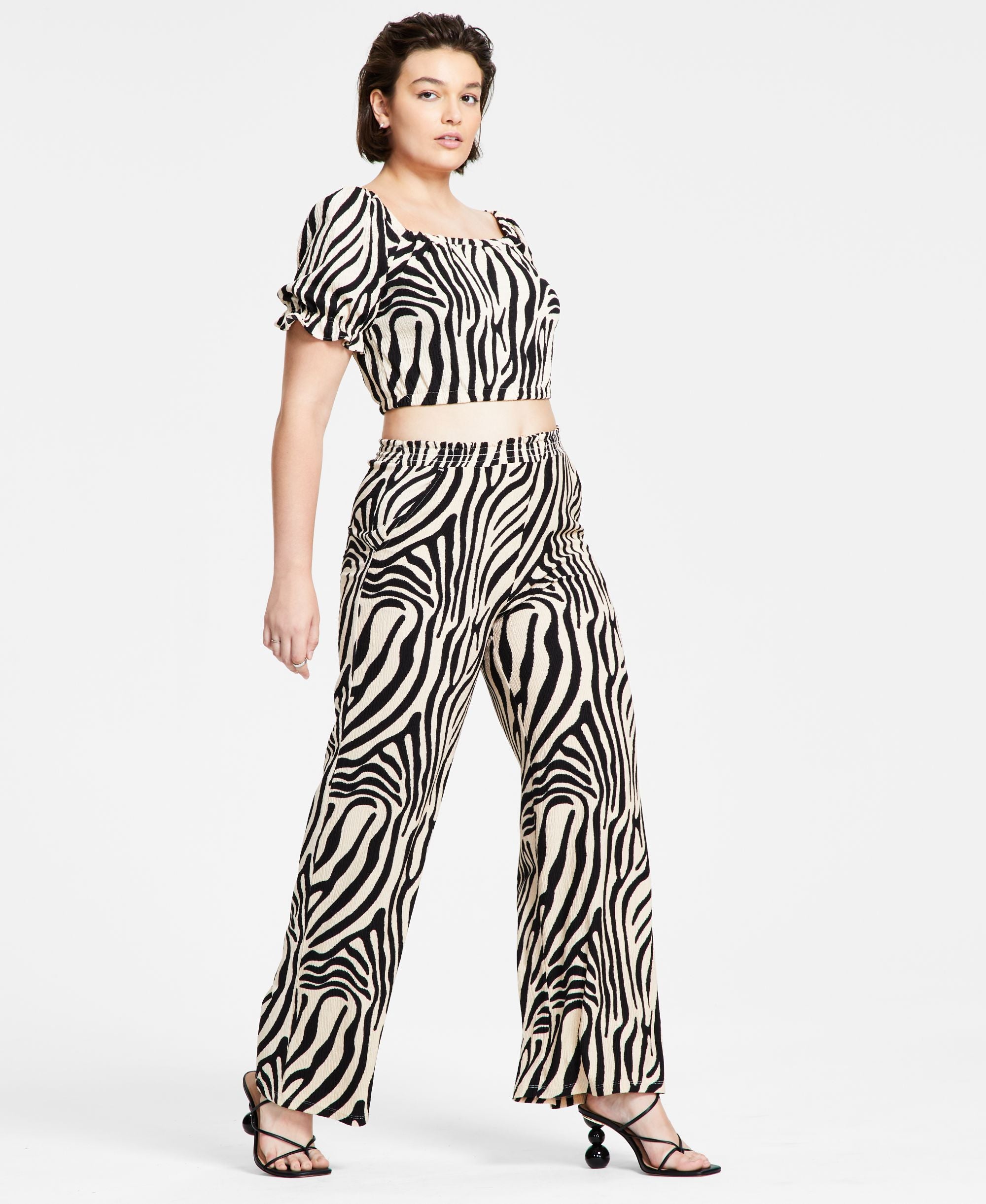 Bar III Womens Printed Crinkle Wide Leg Pants