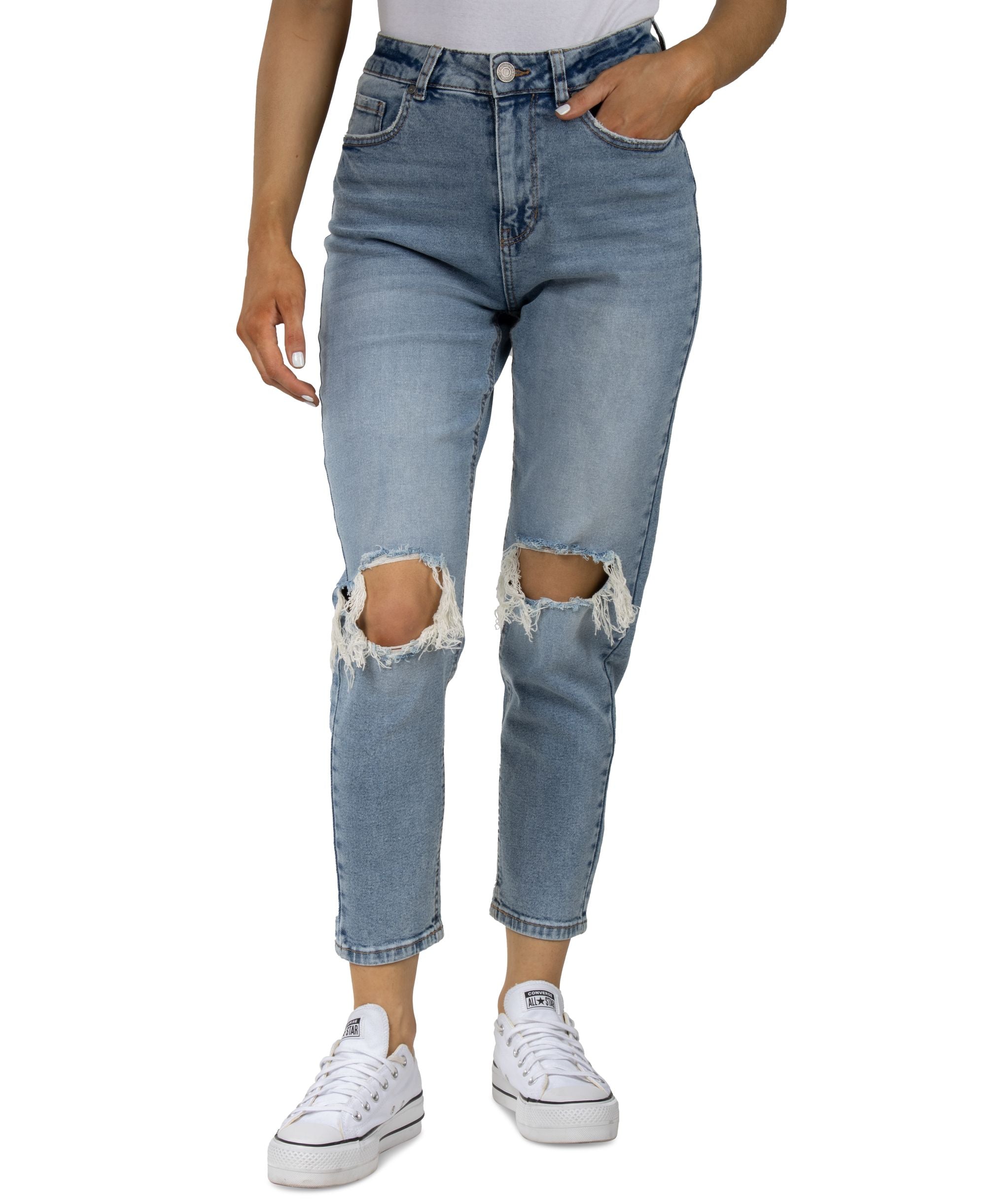 Junior's High-Rise Stretch Mom Jeans