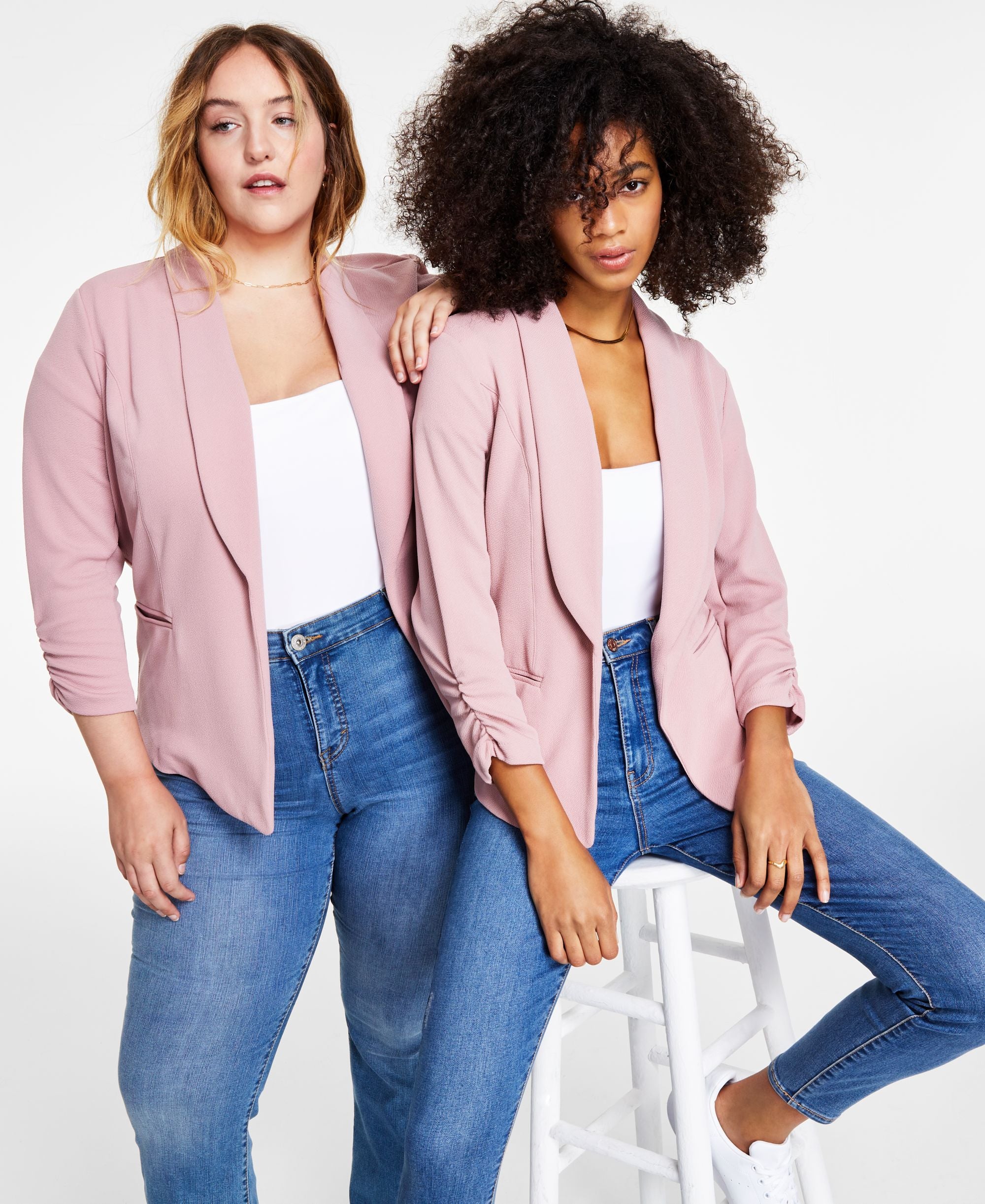 Knit-Crepe Ruched-Sleeve Blazer