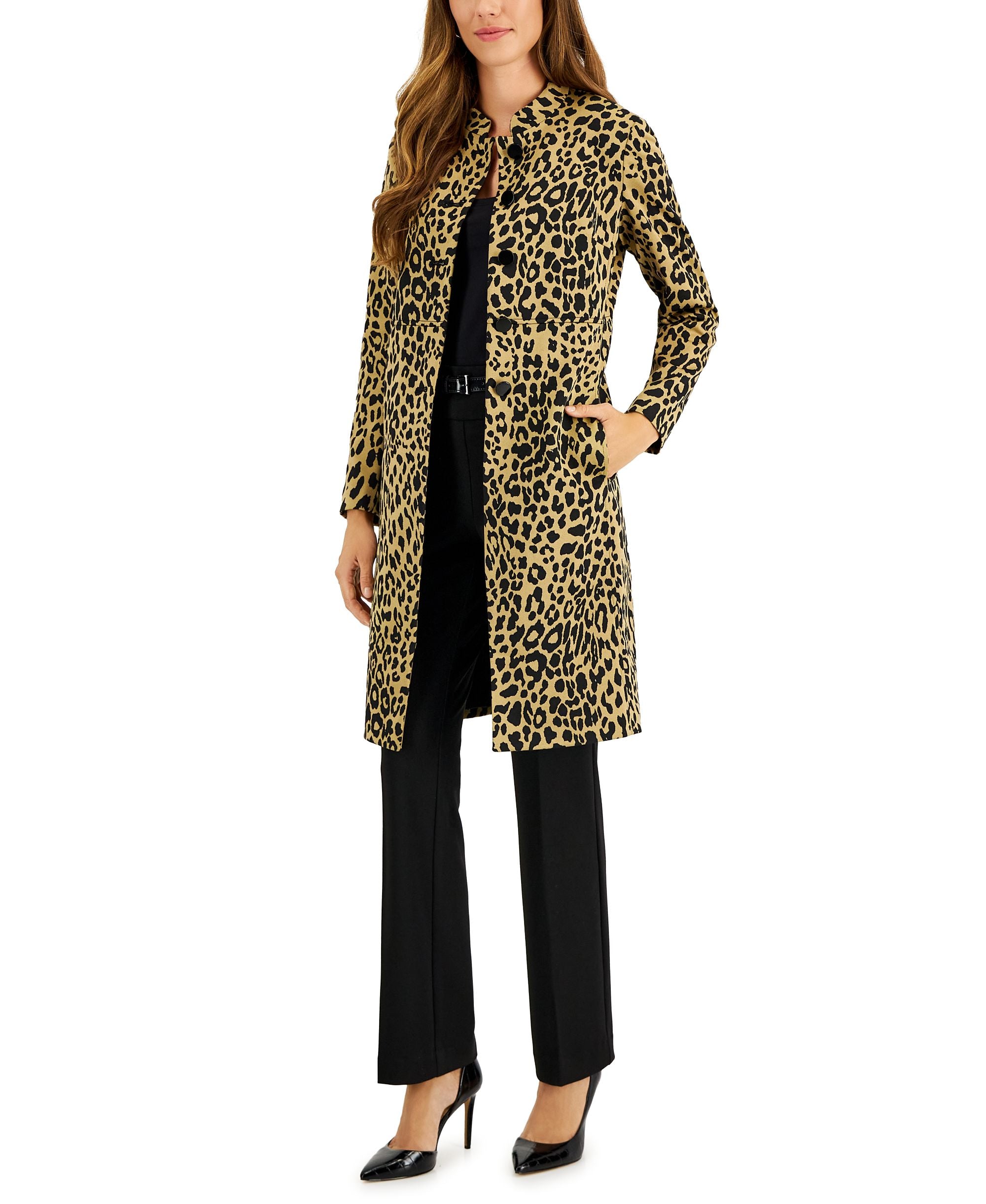 Women's Jacquard Animal-Print Long Jacket