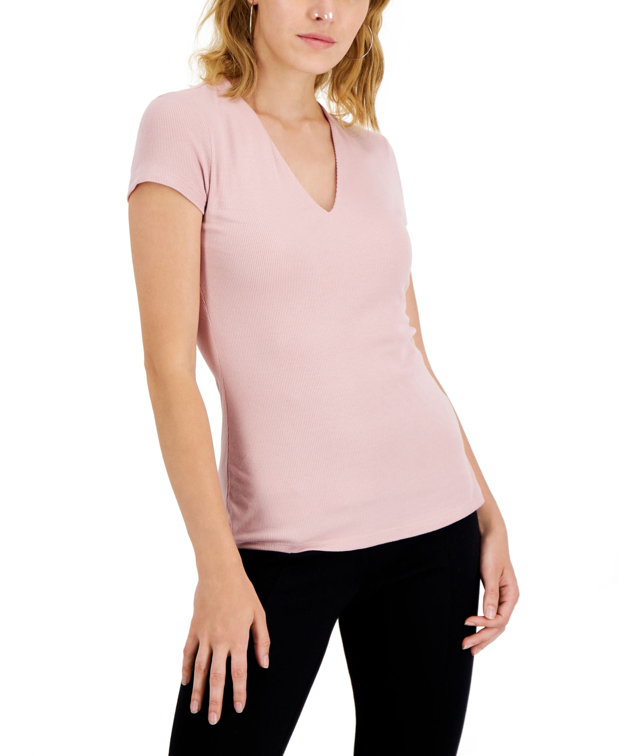 International Concepts Womens Ribbed V Neck Top