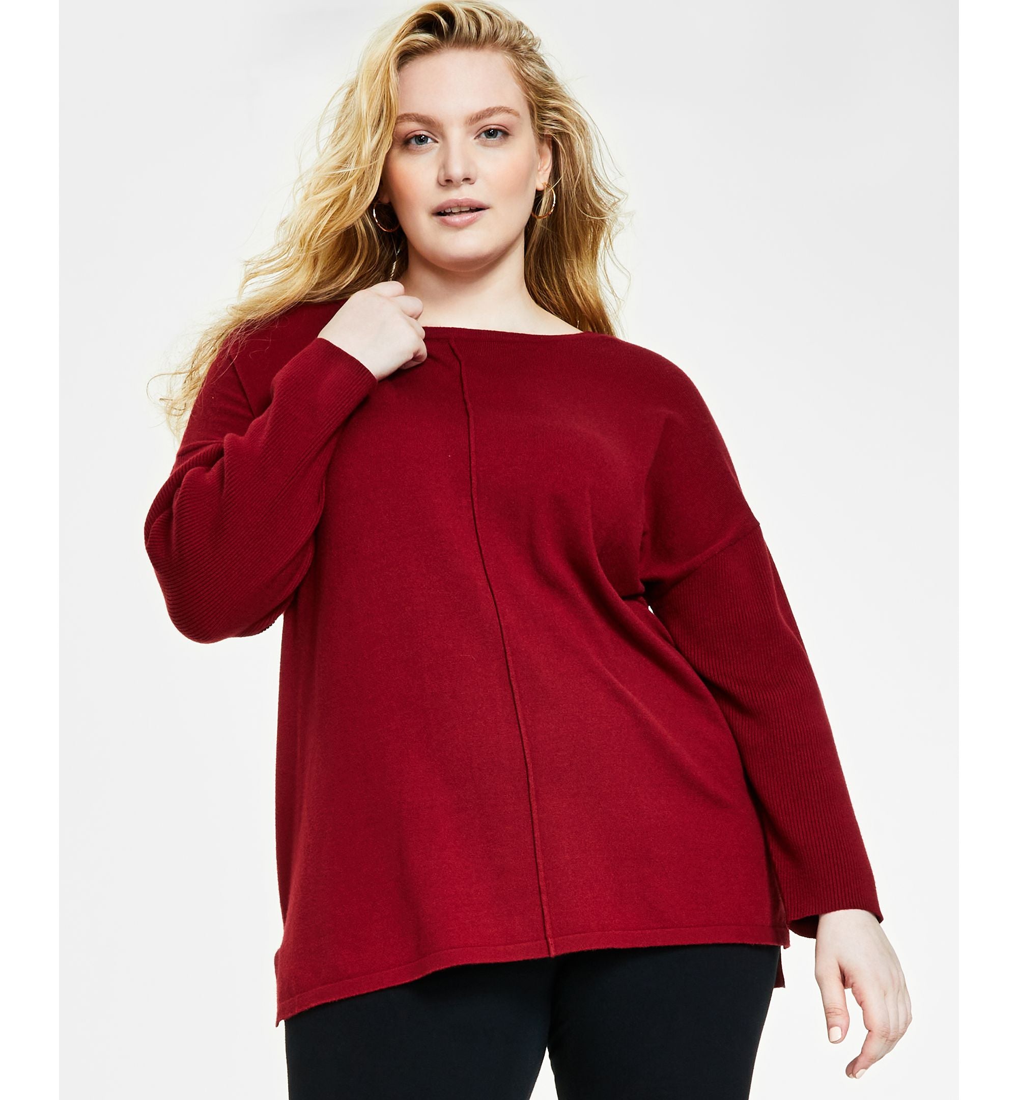 Plus Size Front-Seam Tunic Sweater