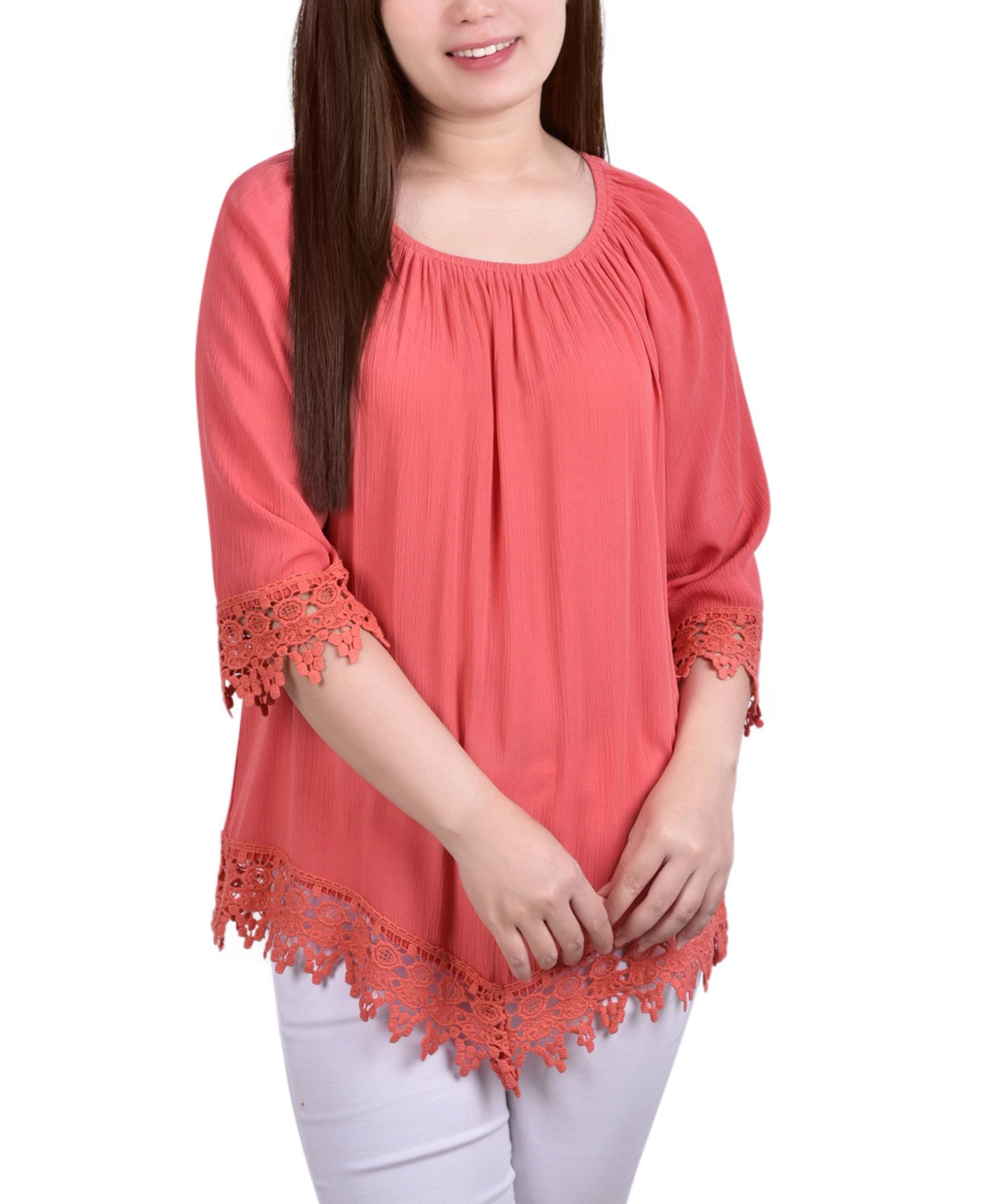 Petite Size 3/4 Sleeve Peasant Blouse