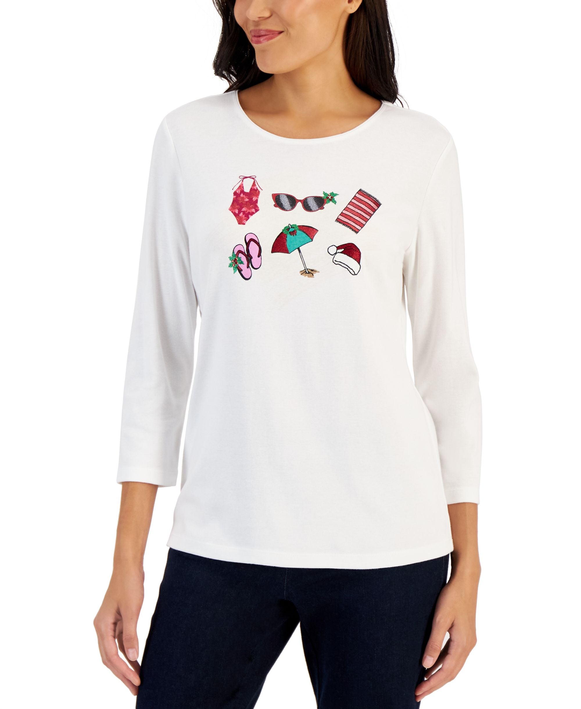 Karen Scott Womens Cotton Beach Graphic Top