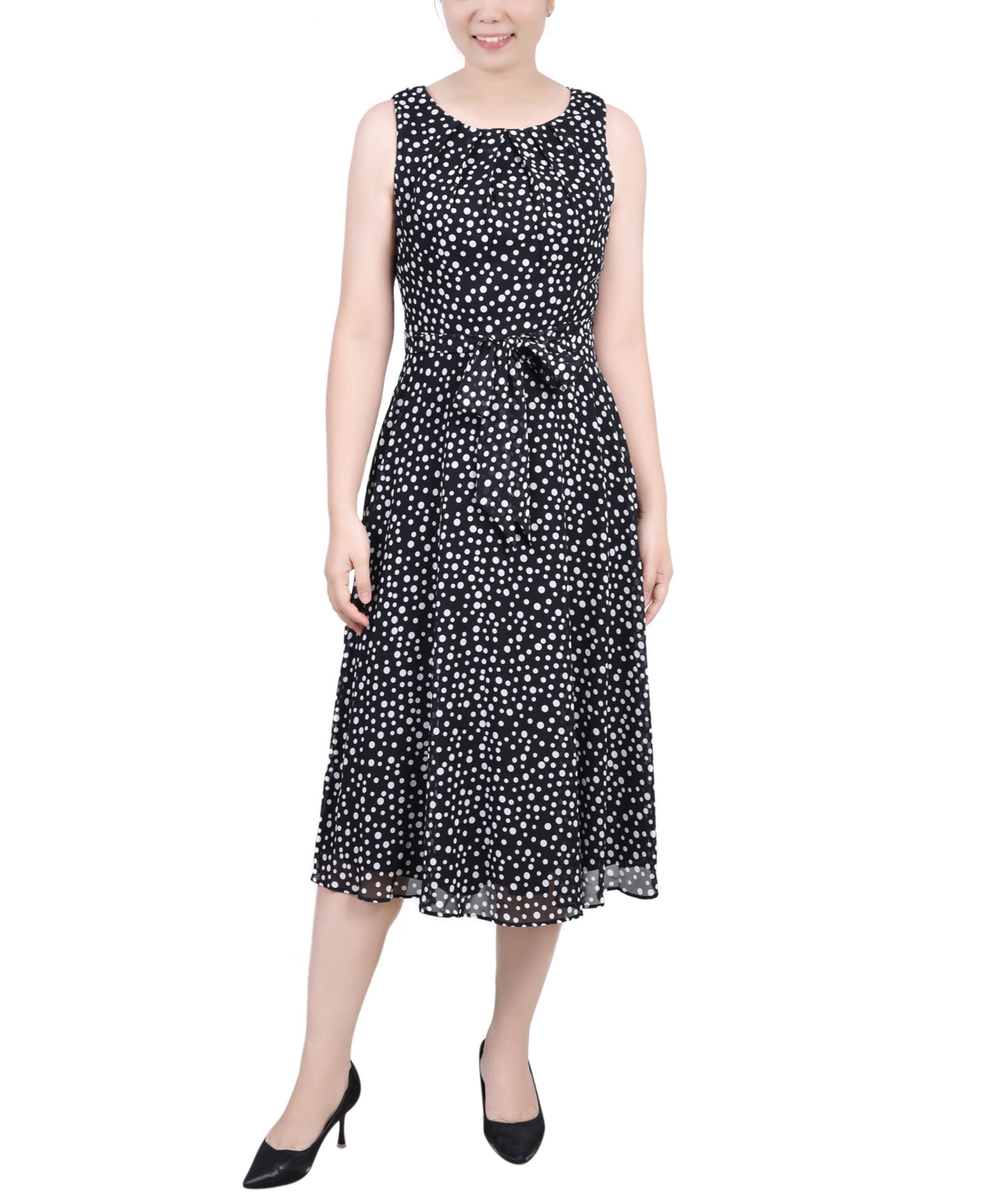 Petite Sleeveless Chiffon Belted Dress