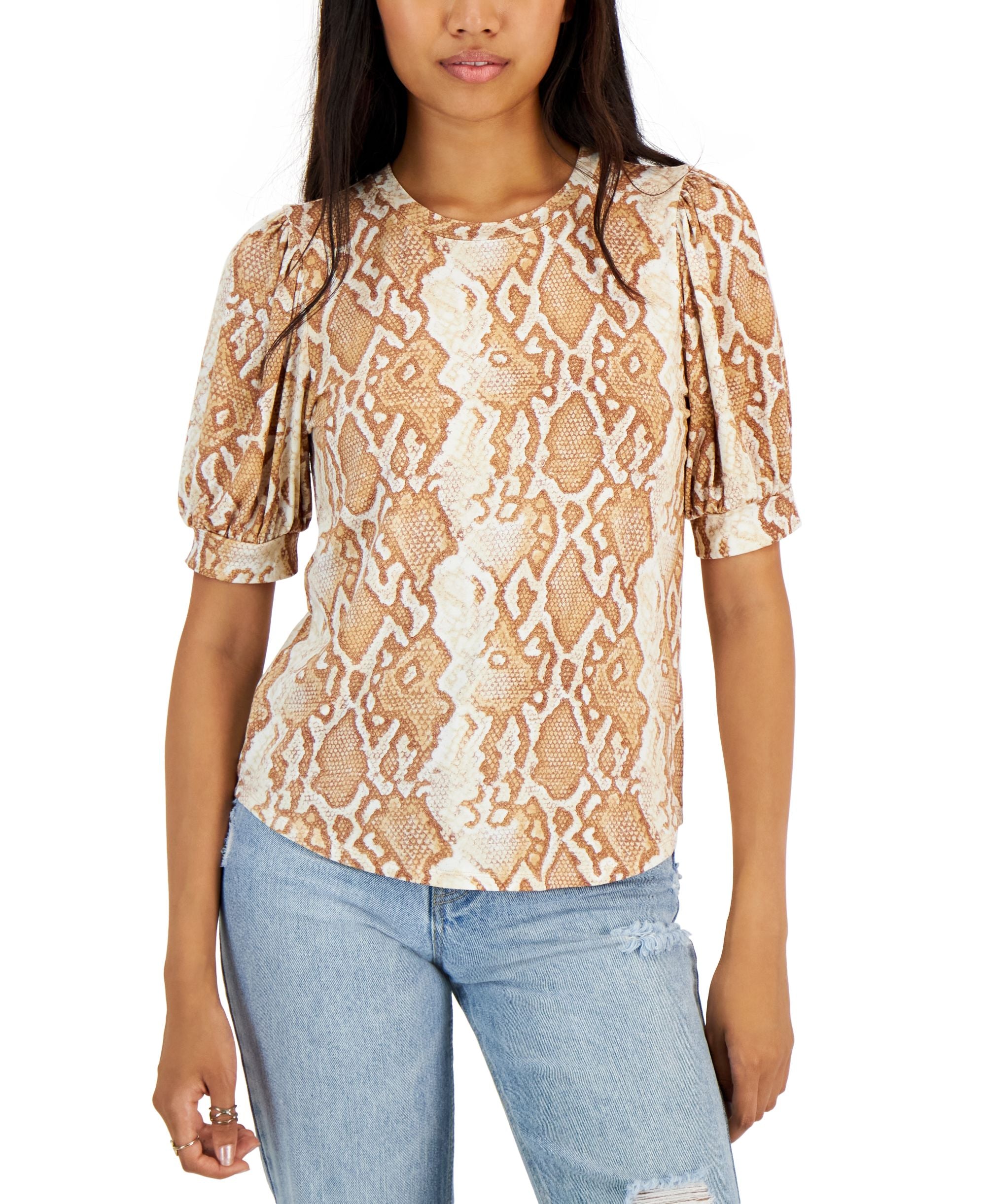 Tinsel Petite Puffed Sleeve Python Print Top