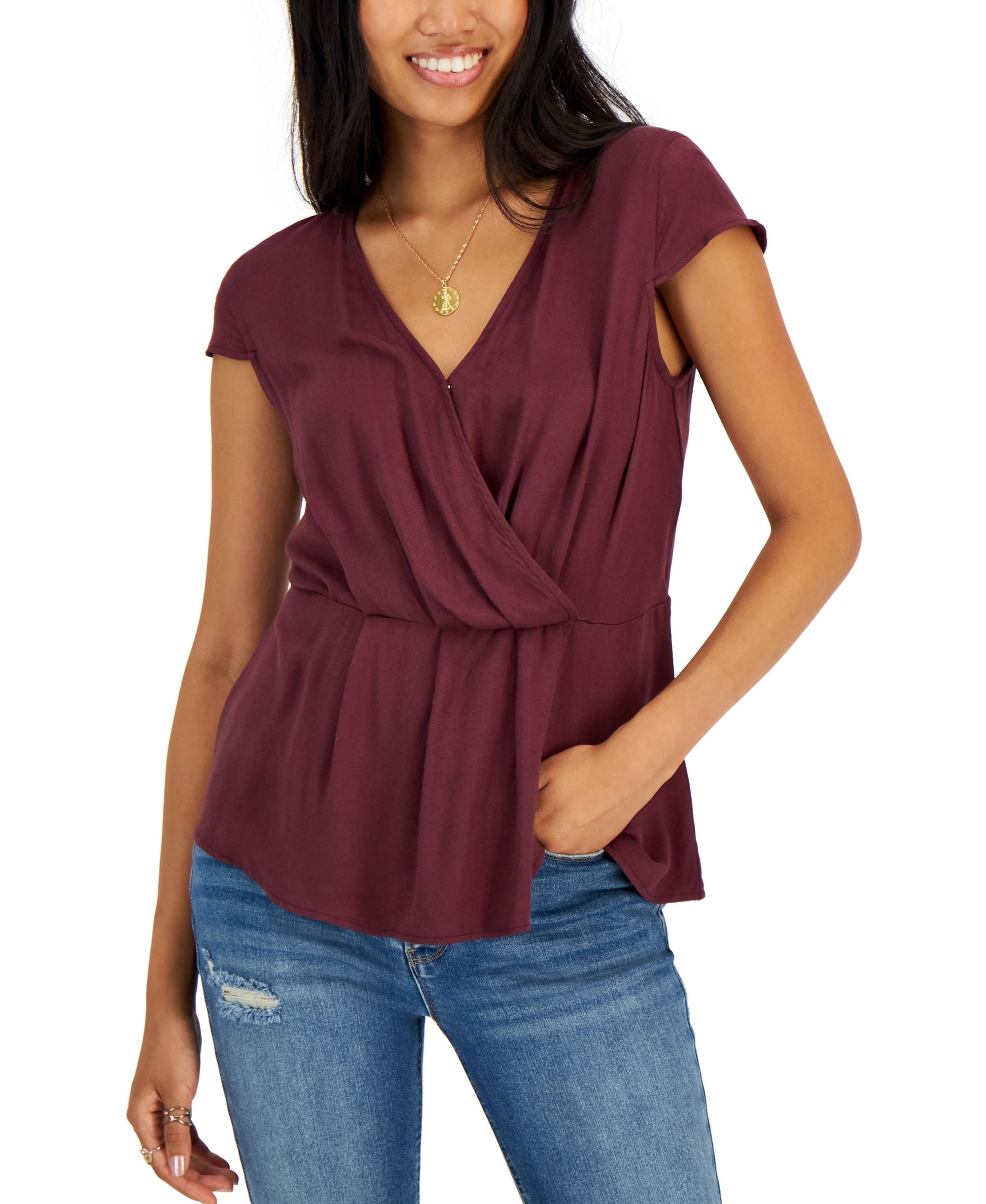 Tinsel Petite Draped Faux Wrap Top