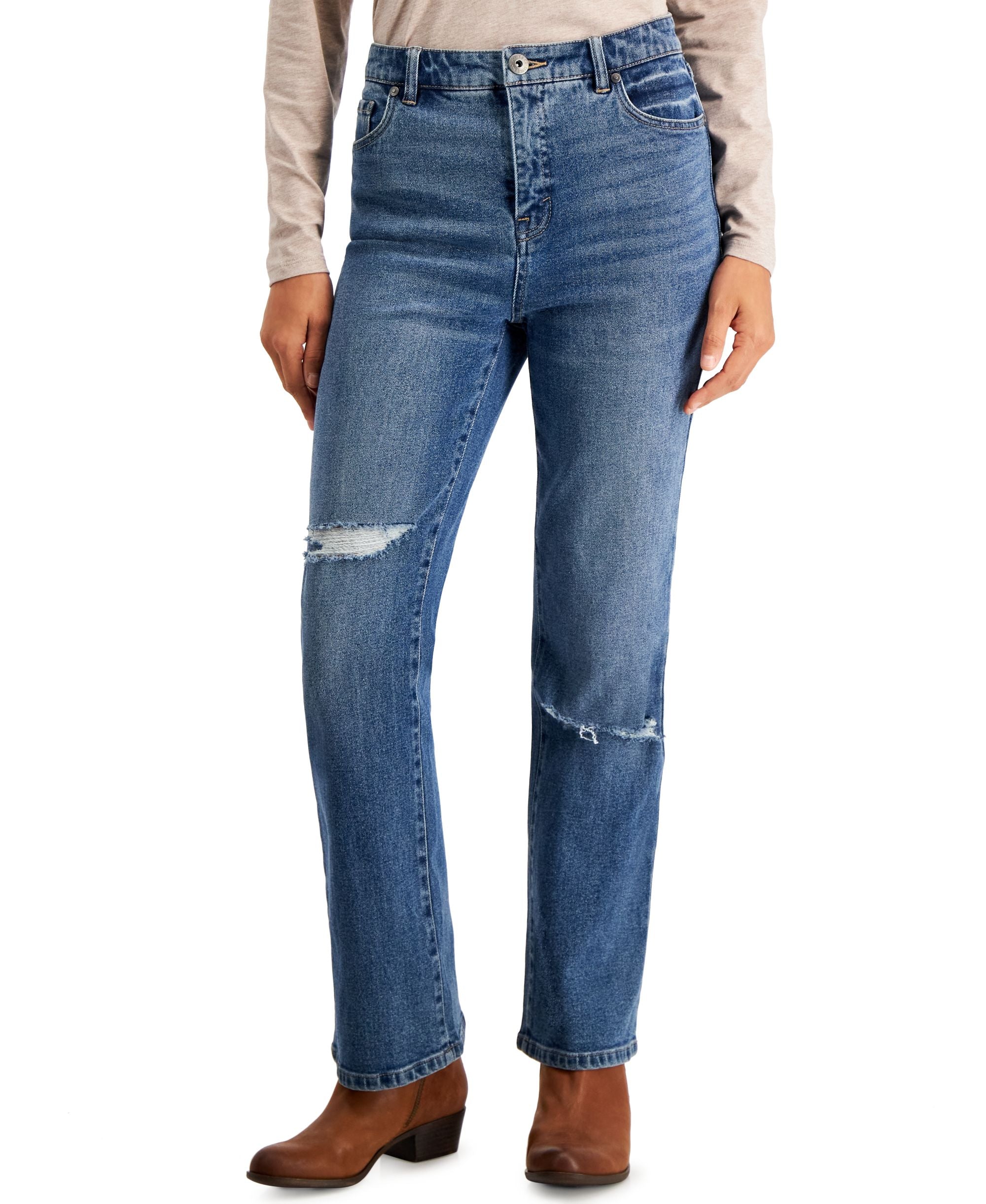 Style & Co Petite Ripped High Rise Vintage Classic Bootcut Jeans