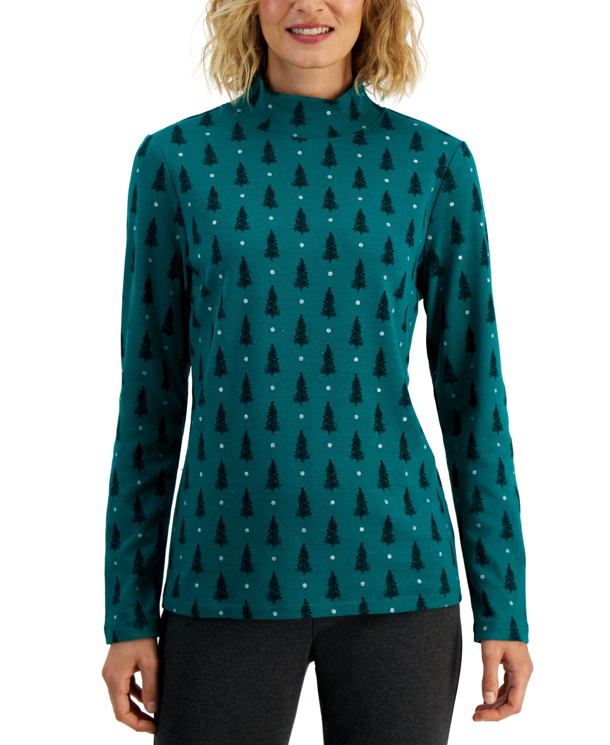 Karen Scott Womens Printed Mock Neck Top