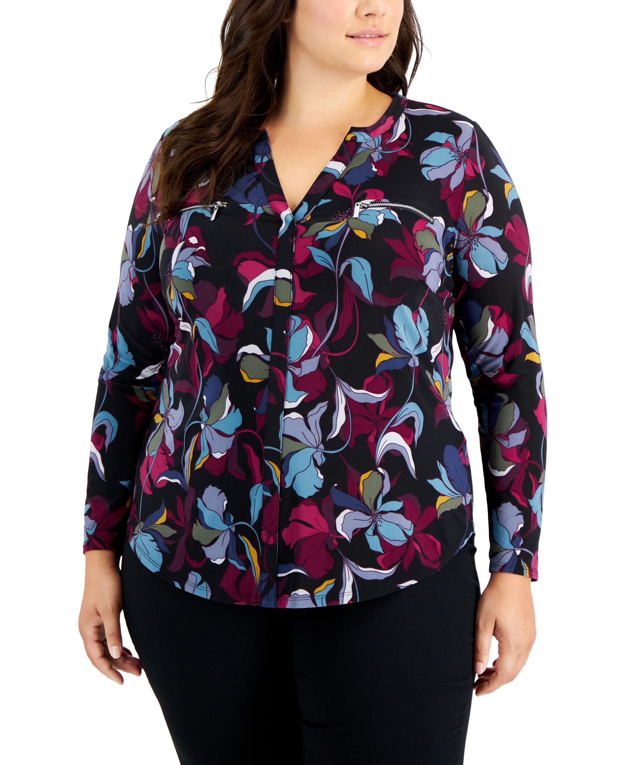 Plus Size Split Neck Top