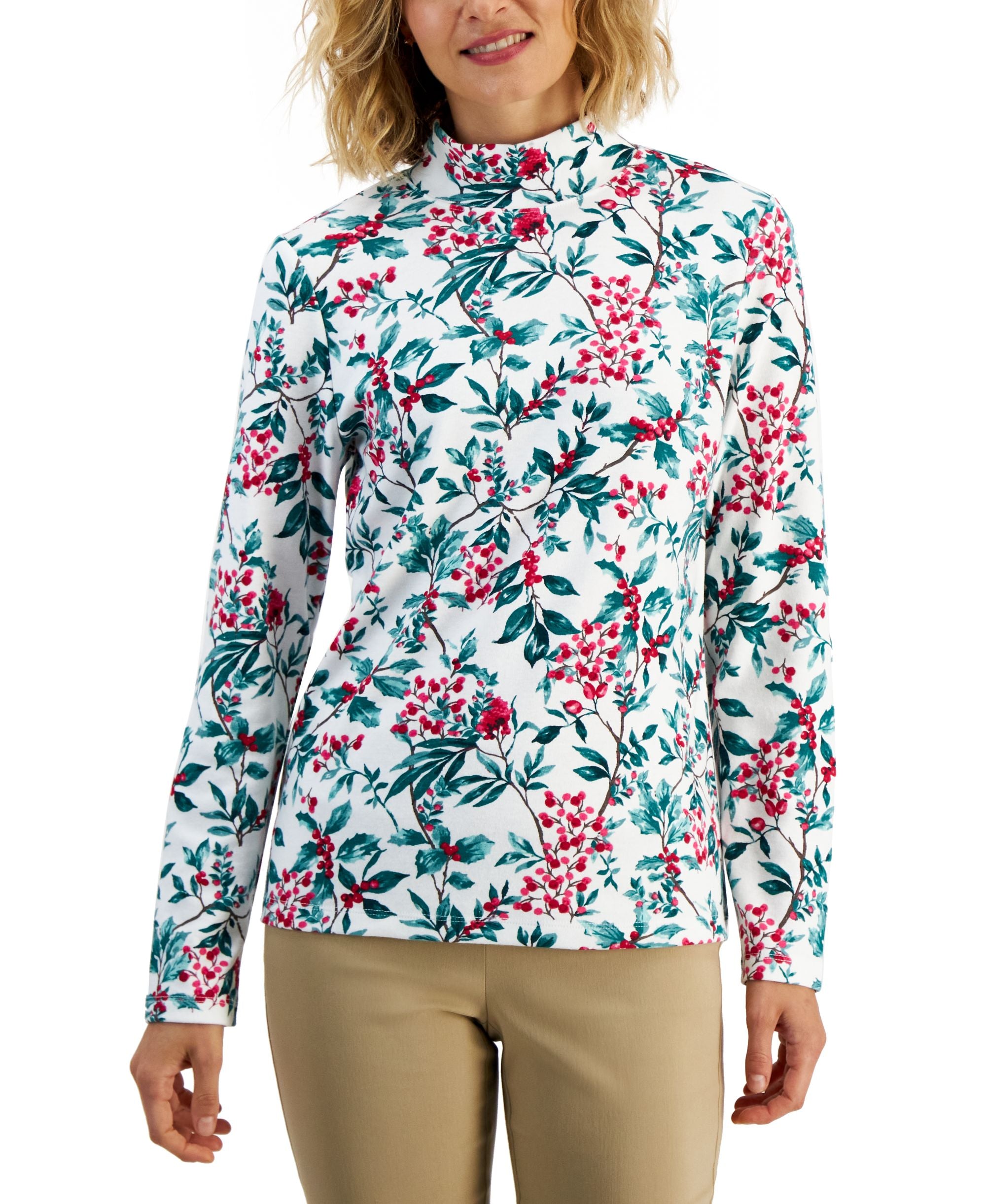 Karen Scott Womens Printed Mock Neck Top