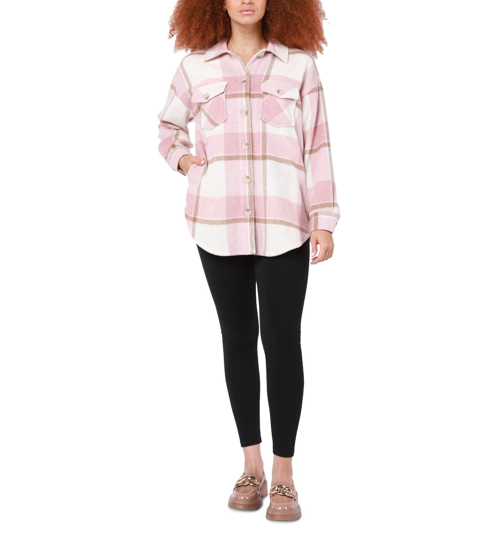 Petite Button Front Plaid Shacket