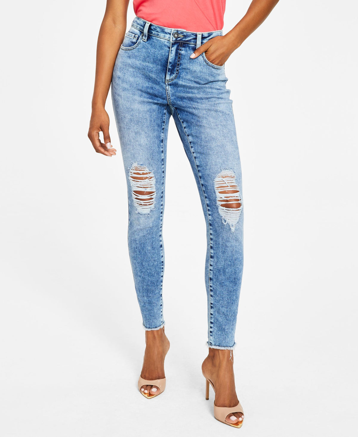 INC International Concepts Womens Mid Rise Destructed Skinny Jeans