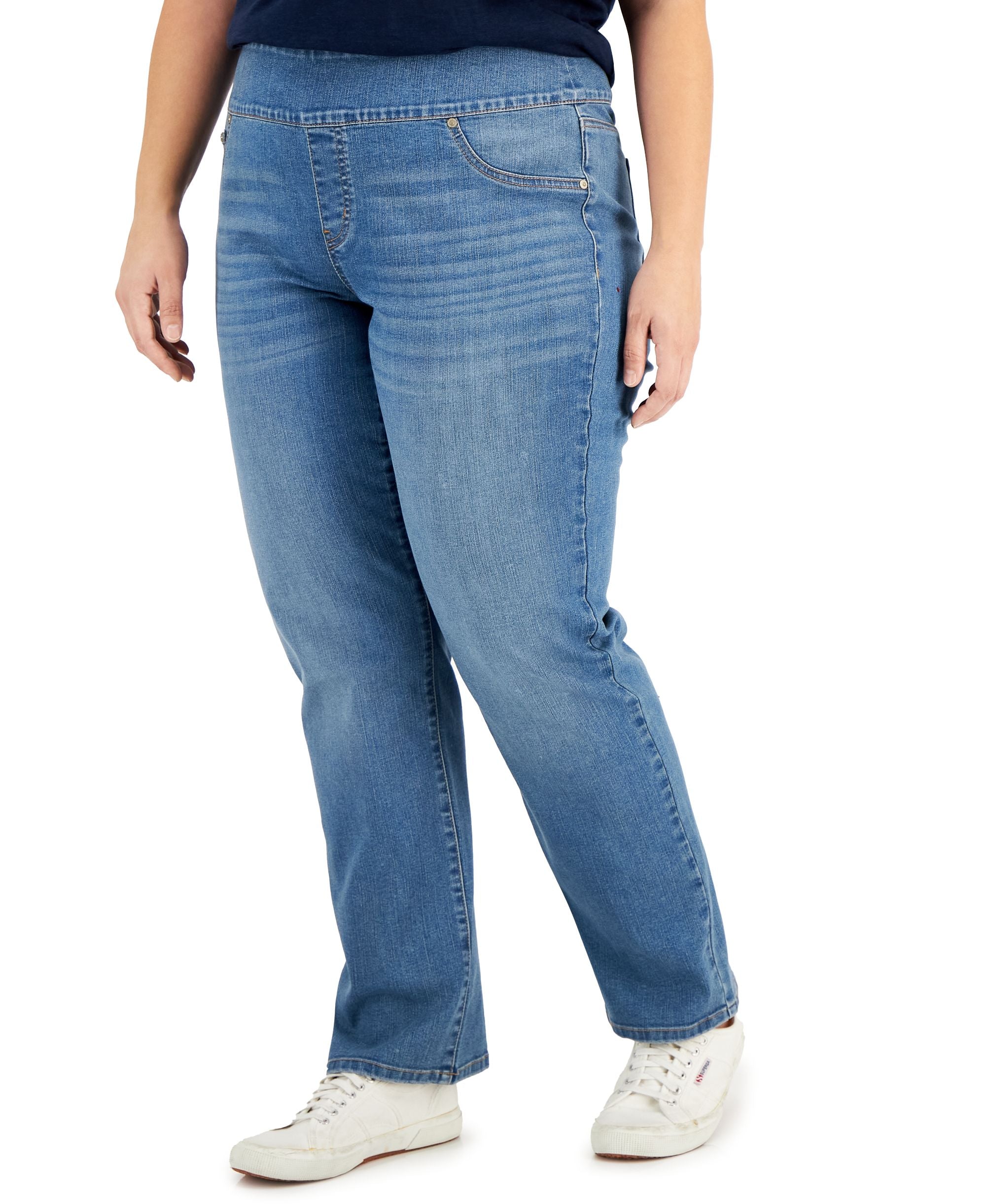 Style & Co Plus Size Mid Rise Pull On Straight Leg Jeans
