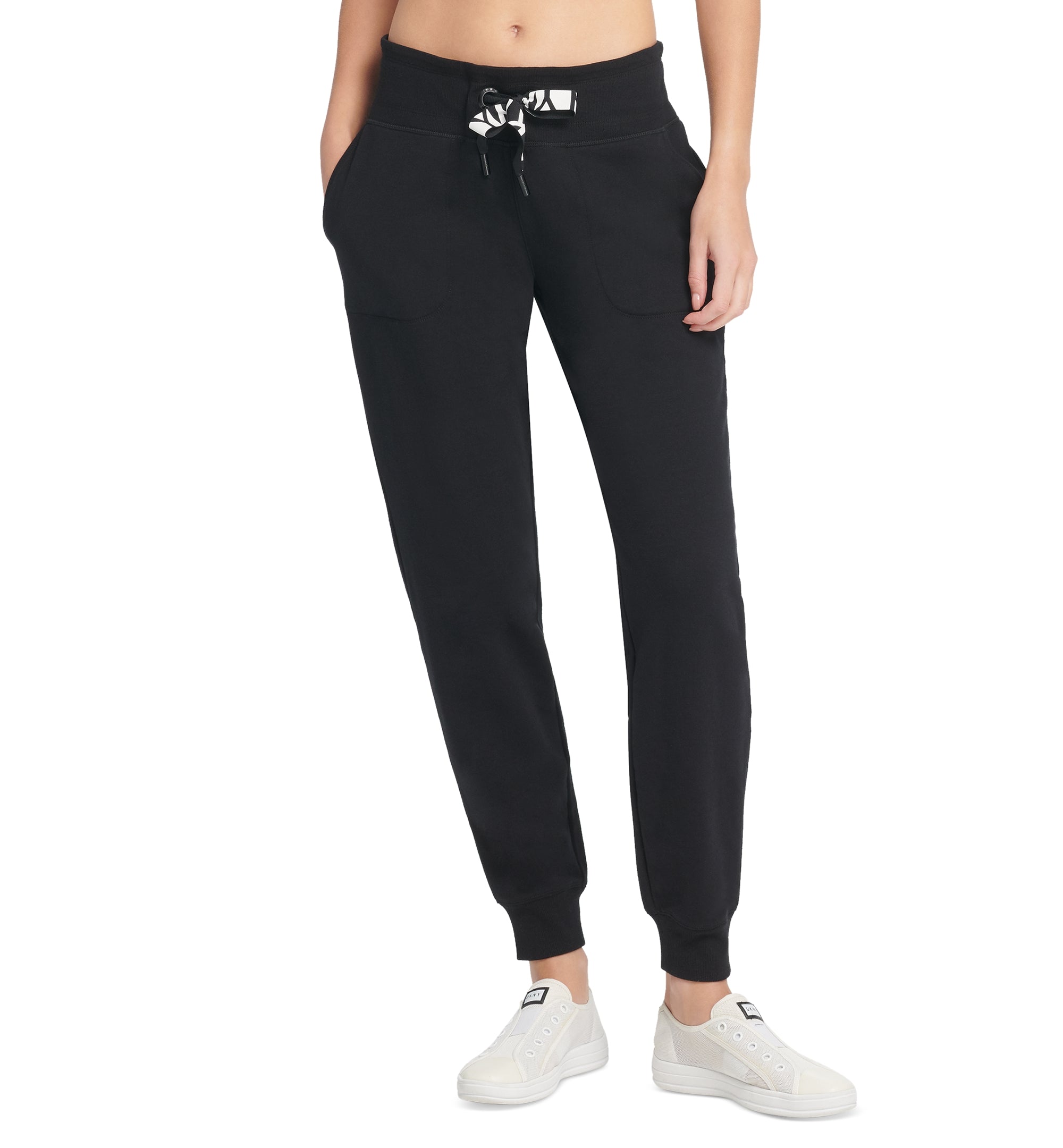DKNY Women's Logo-Drawstring Fleece Jogger Sweatpants Black M