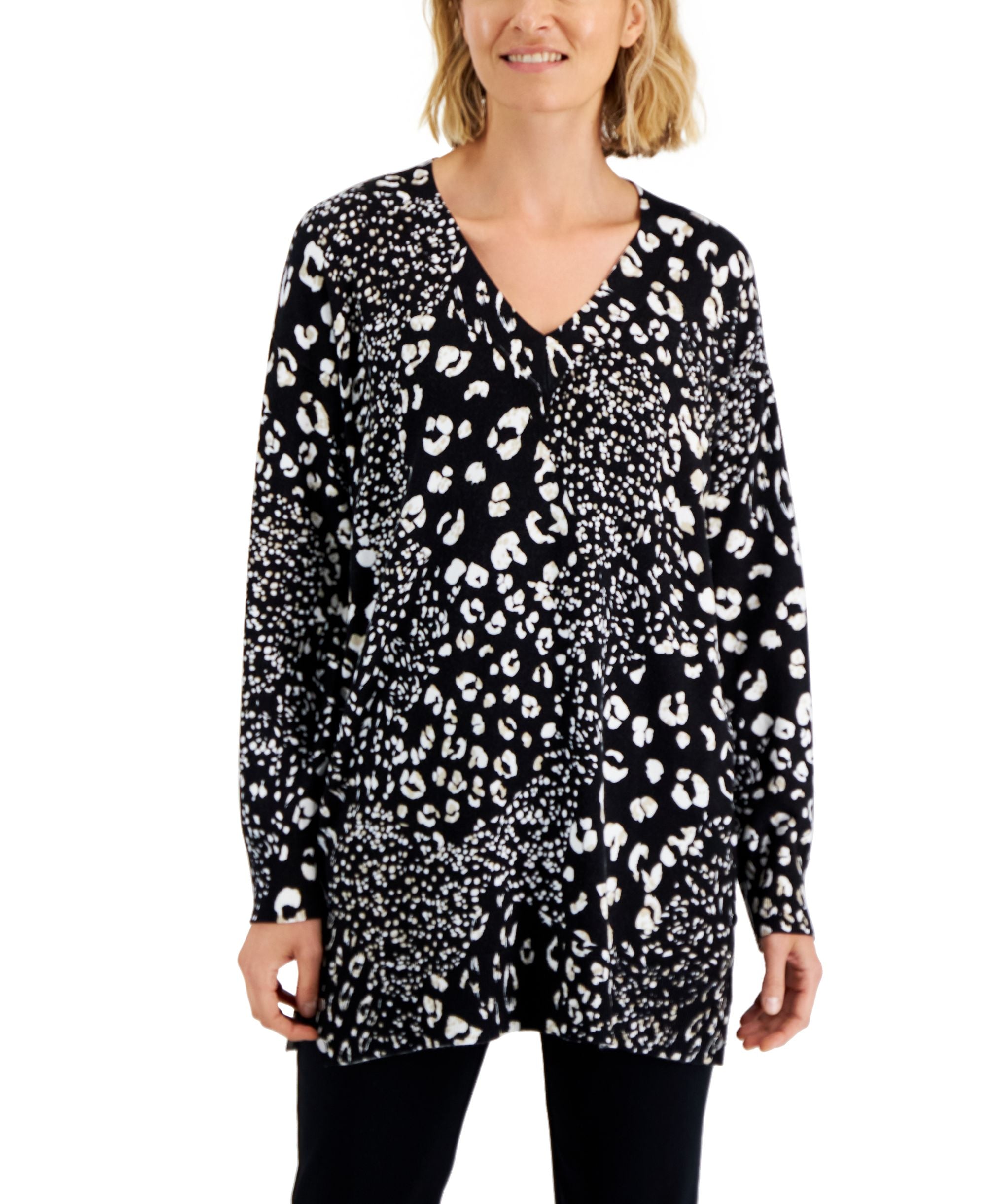 Women's Printed V-Neck Long Sleeve Sweater