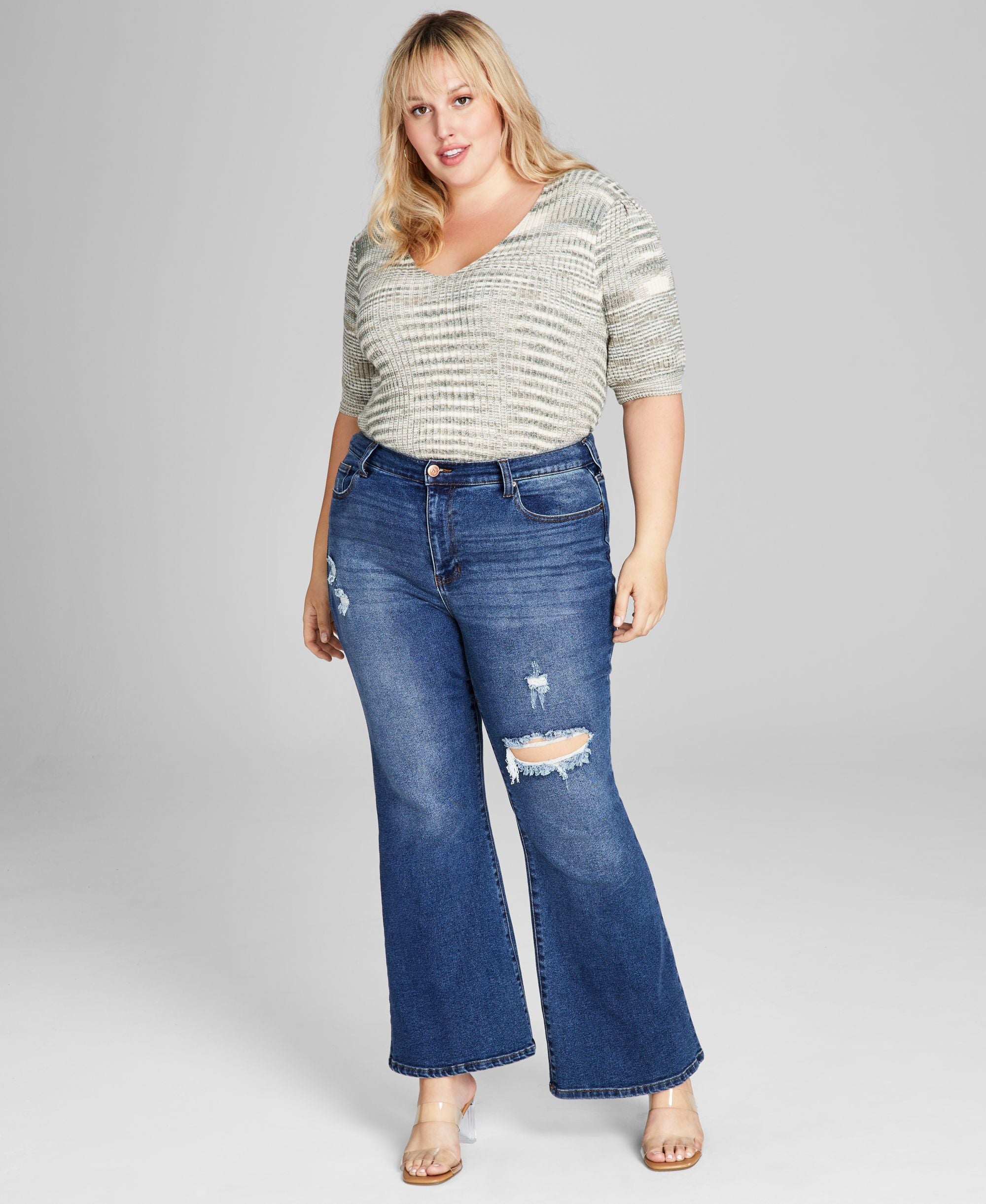 Trendy Plus Size Ripped Flare-Leg Jeans